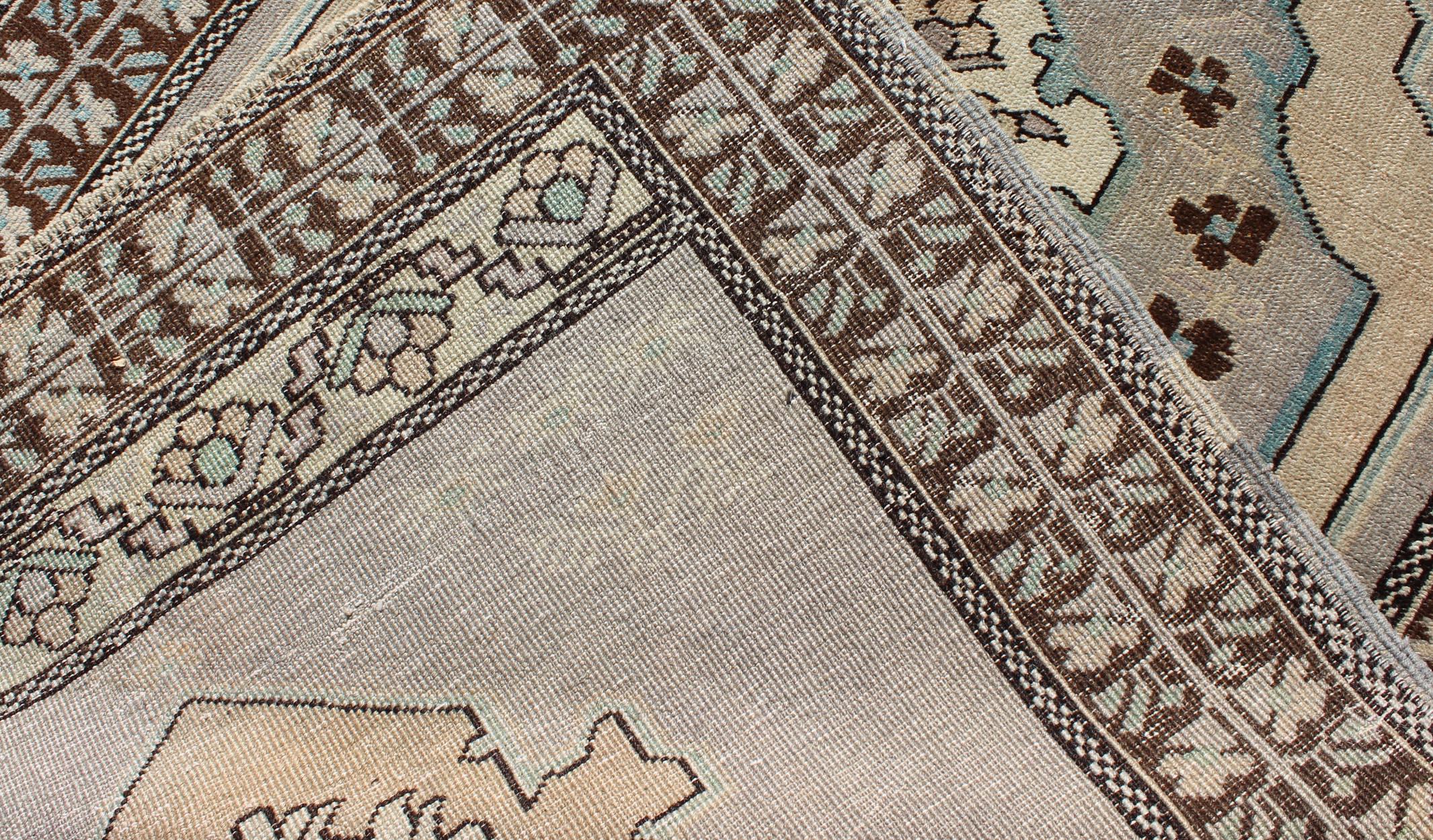 20th Century Vintage Turkish Medallion Oushak Area Rug in Gray, Taupe, Brown and Cream For Sale