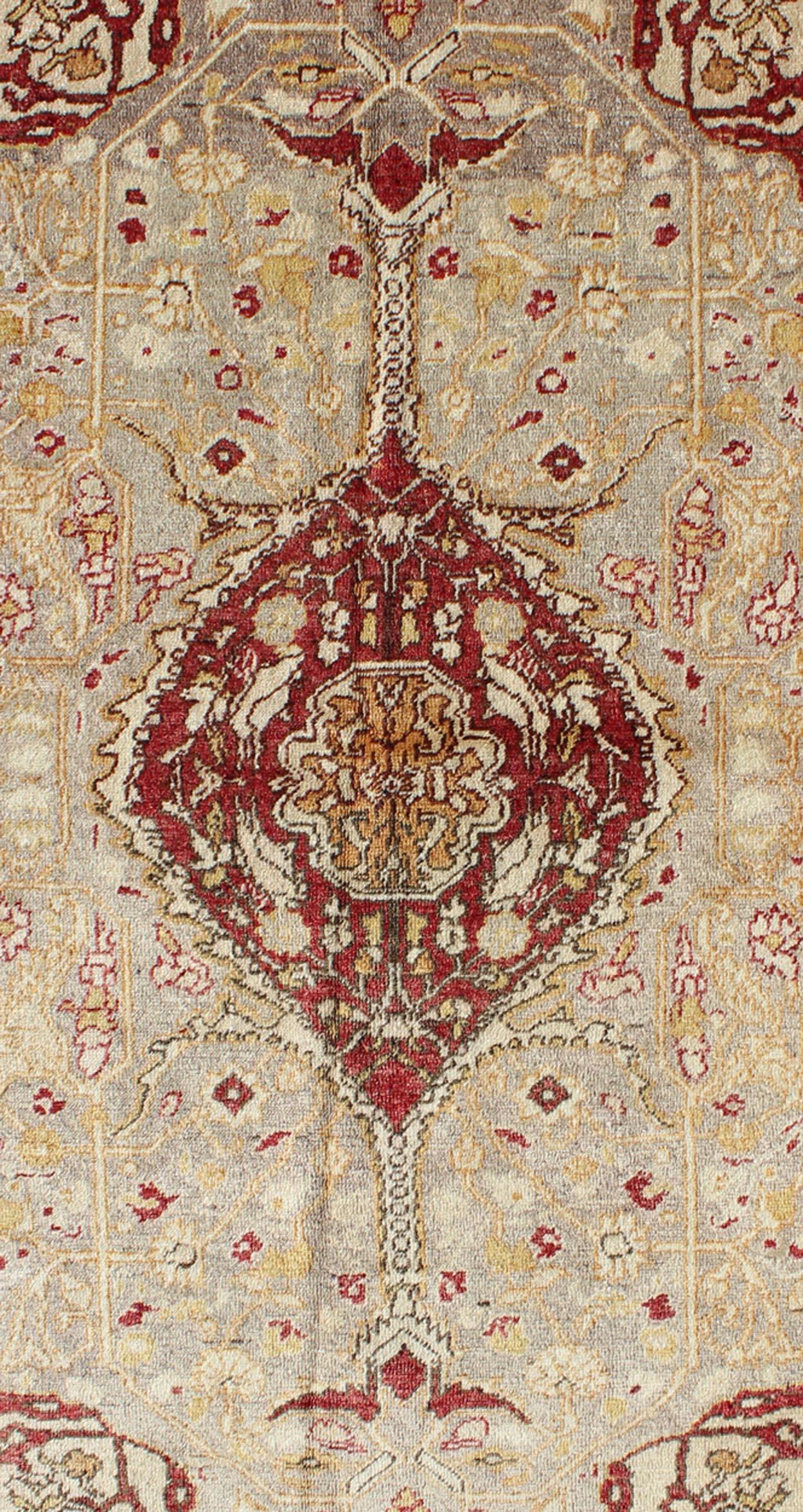 Vintage Turkish Medallion Oushak Area Rug in Red, Taupe, Gold, and Cocoa In Good Condition For Sale In Atlanta, GA