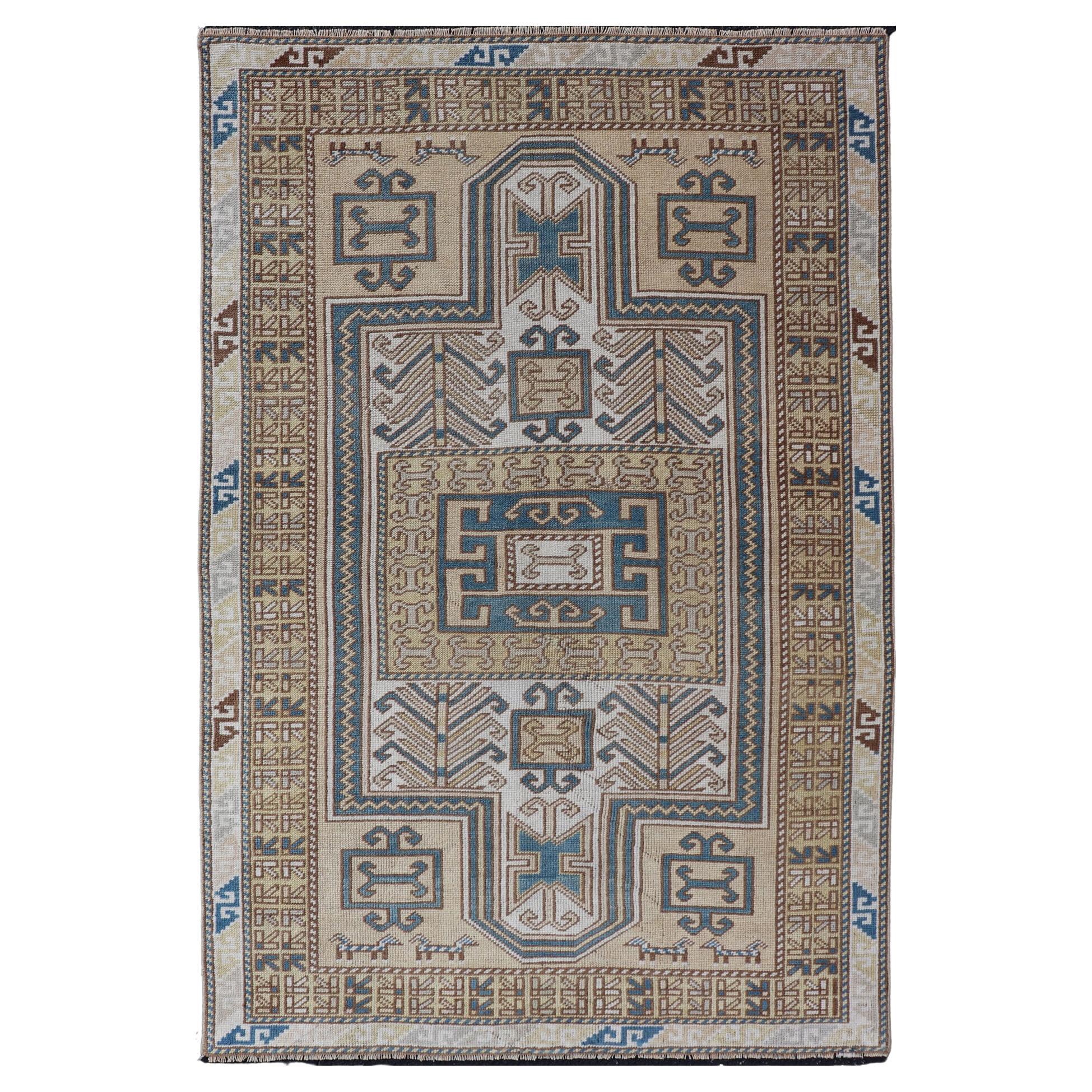 Vintage Turkish Medallion Oushak Teppich in Blau, Mokka und Taupe 3
5"x5
6"