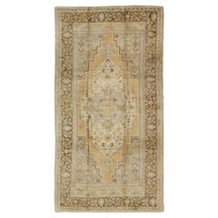 Vintage Turkish Medallion Oushak Rug in Gold, Taupe, Cream and Cocoa