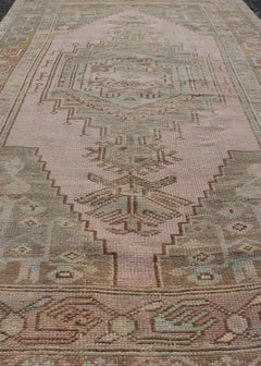 Vintage Turkish Medallion Oushak Rug in Taupe, Tan, & Lavender 3'3 x 6'8