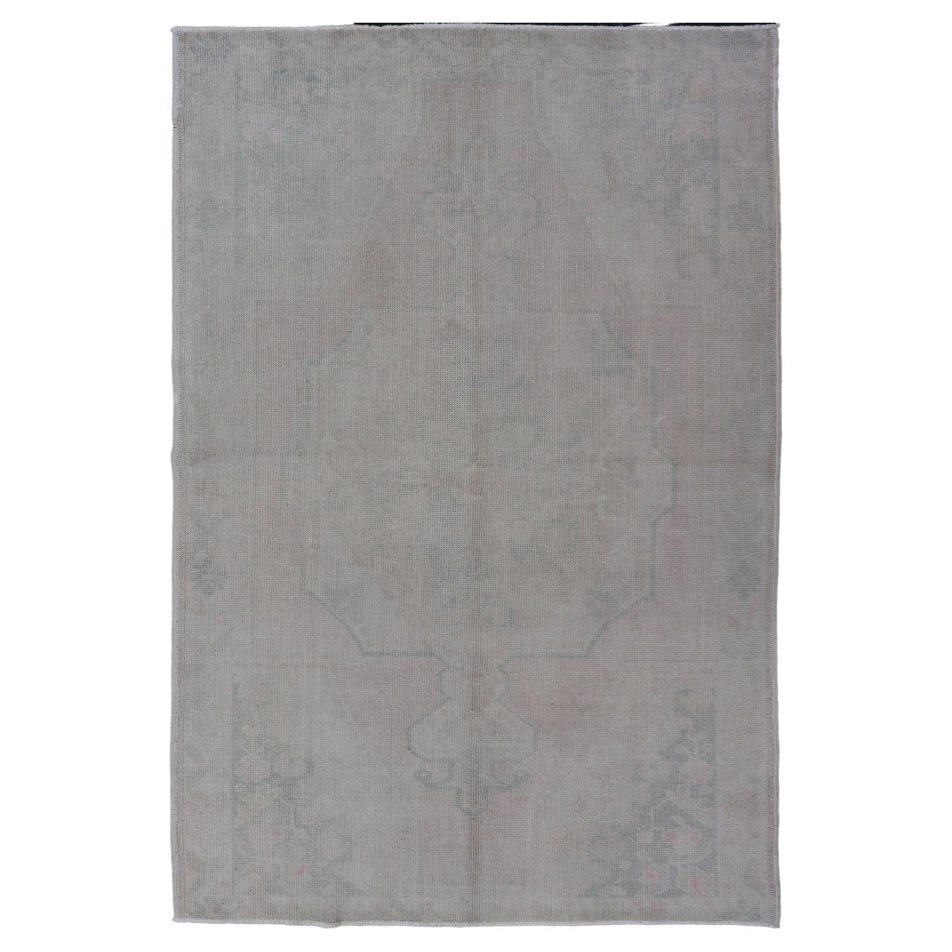Vintage Turkish Medallion Oushak with All-Over Muted Tones of Neutral Colors