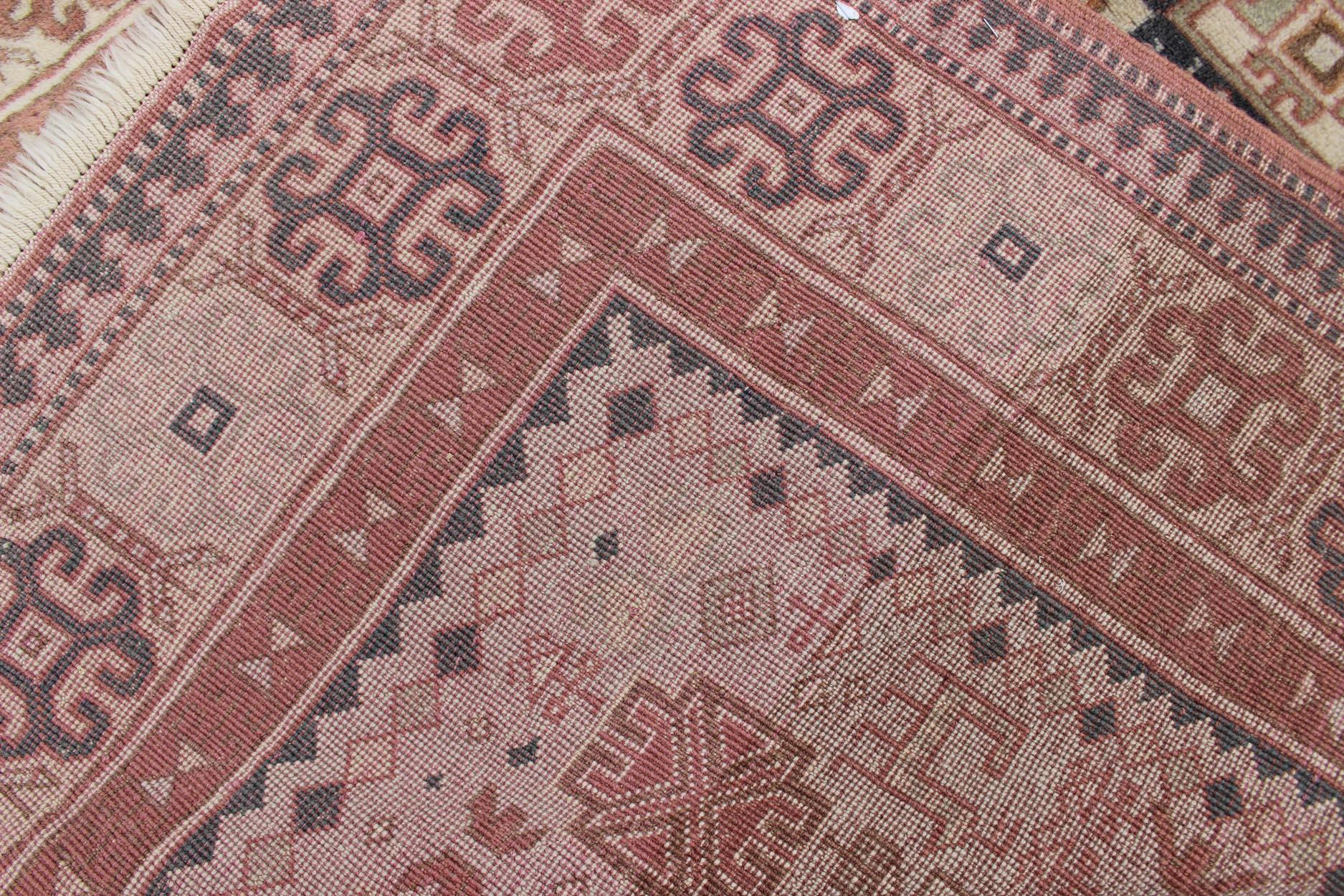 Vintage Hand Knotted Turkish Rug with Tribal Medallions and Design For Sale 4