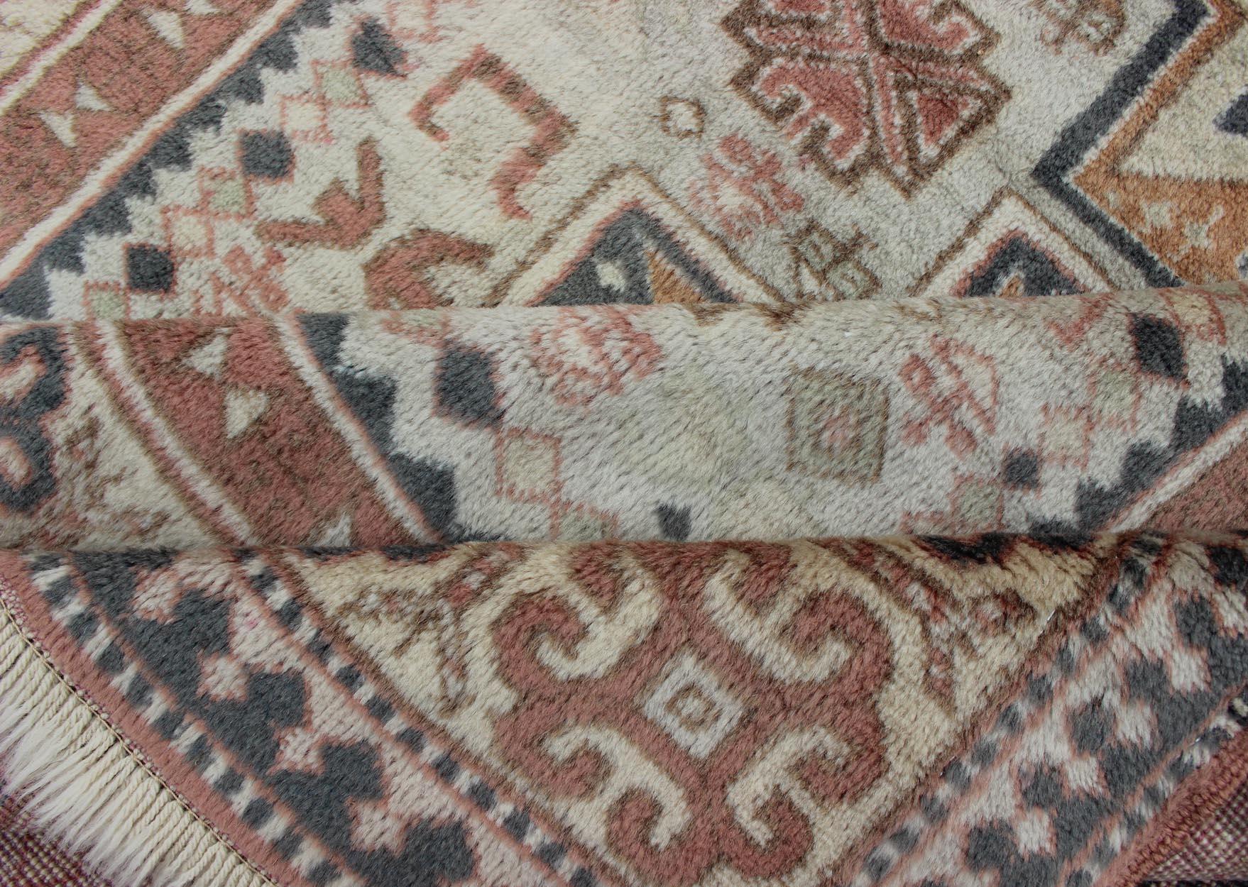 Vintage Hand Knotted Turkish Rug with Tribal Medallions and Design For Sale 3