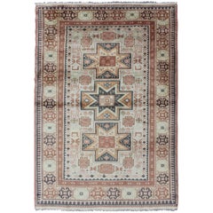 Retro Hand Knotted Turkish Rug with Tribal Medallions and Design