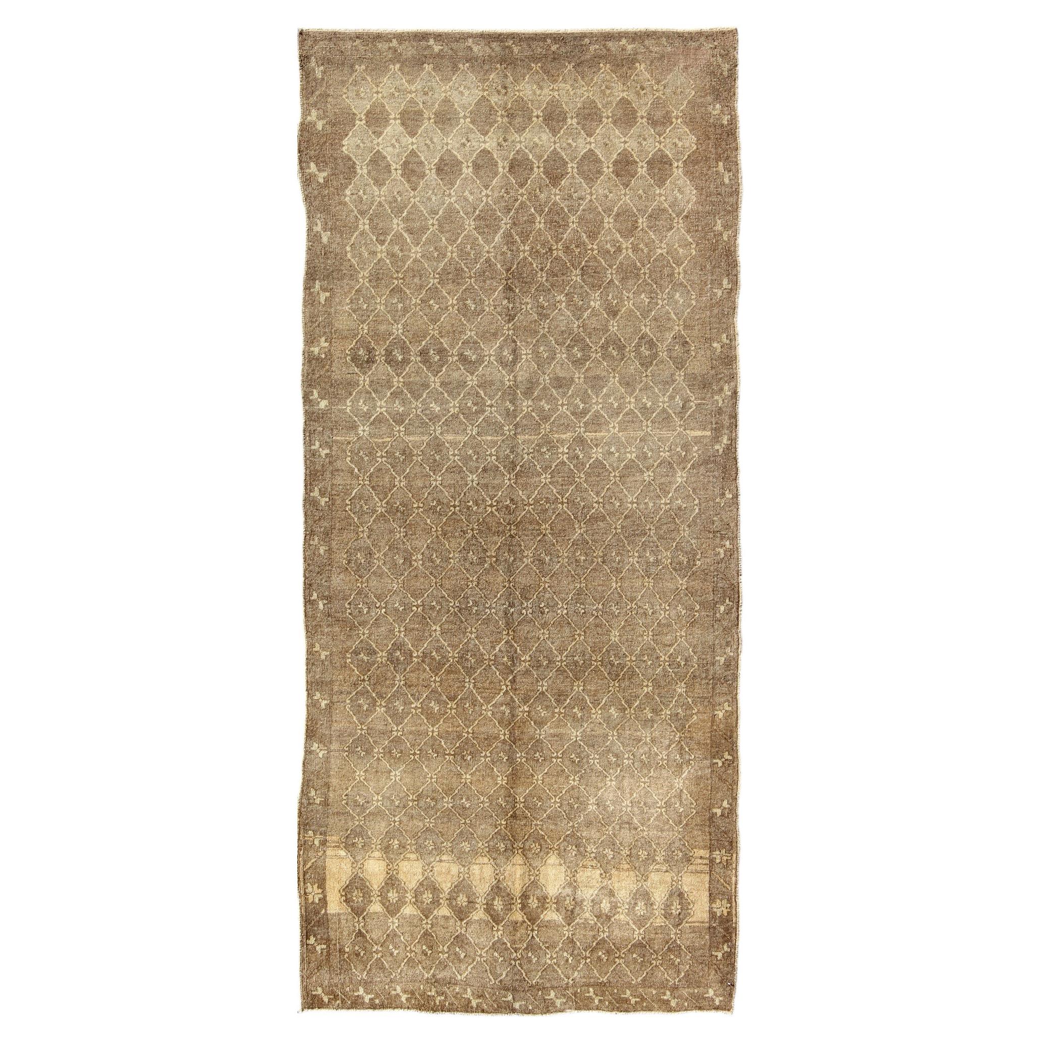 Vintage Turkish Mid-Century Gallery Rug in Taupe and Warm Brown