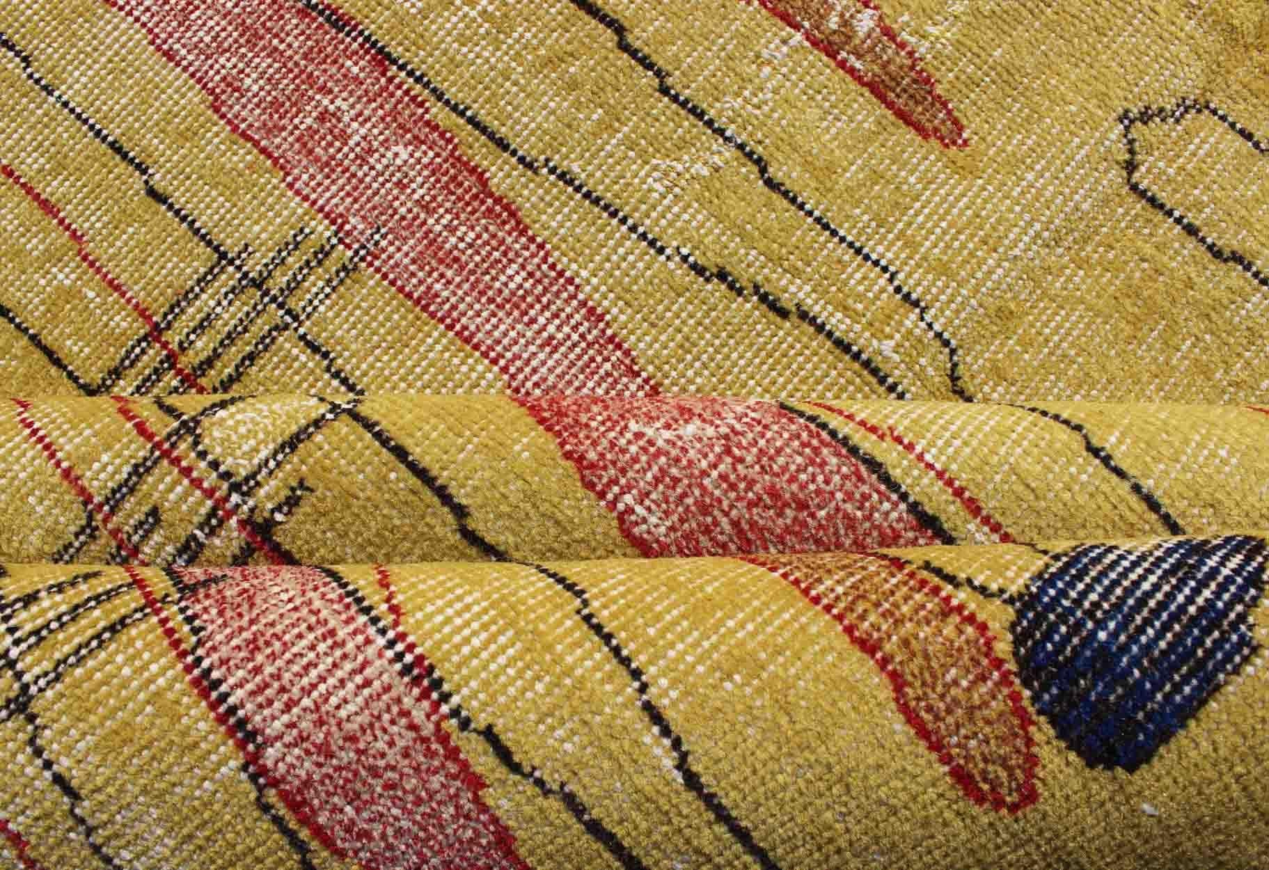 Mid-20th Century Vintage Turkish Mid-Century Modern Rug in Yellow Color and Modern Design For Sale