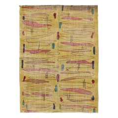 Tapis turc vintage moderne du milieu du siècle dernier de couleur jaune et de design moderne