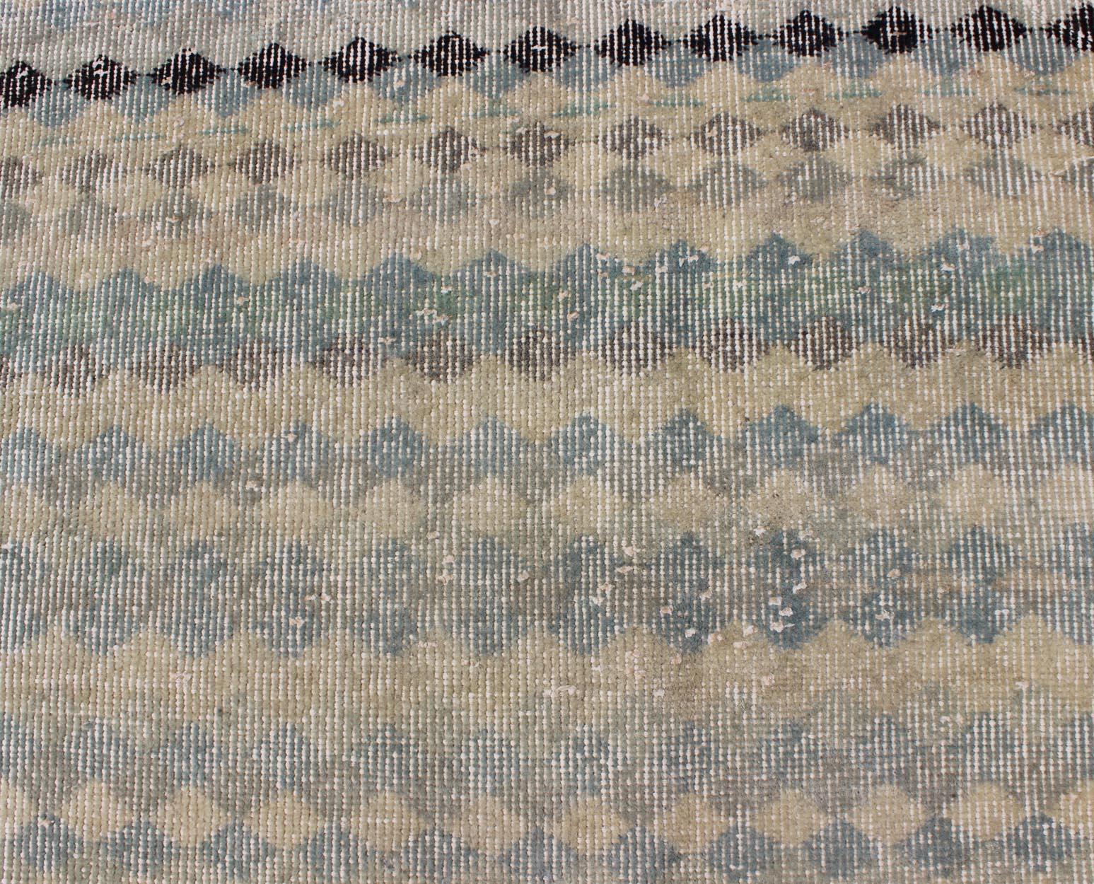 Wool Vintage Turkish Mid-Century Modern Rug with Diamond Stripe Design For Sale
