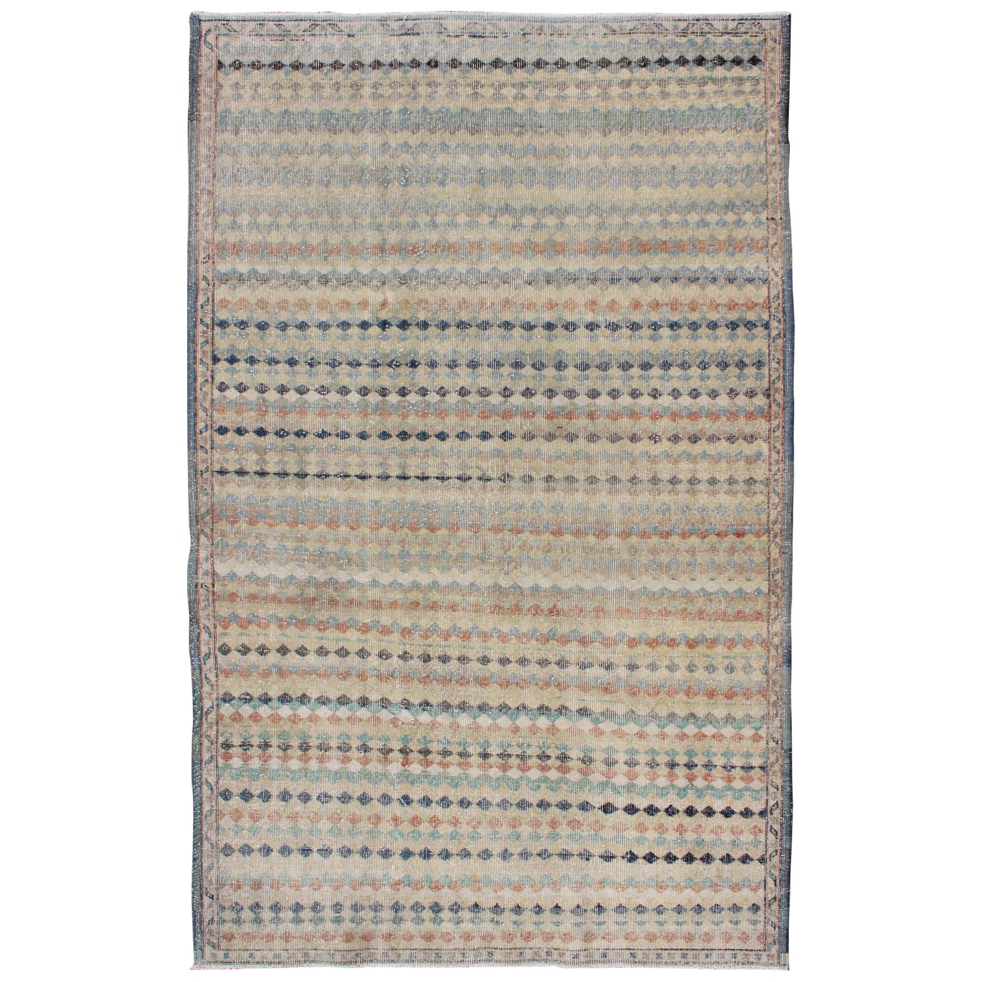 Vintage Turkish Mid-Century Modern Rug with Diamond Stripe Design