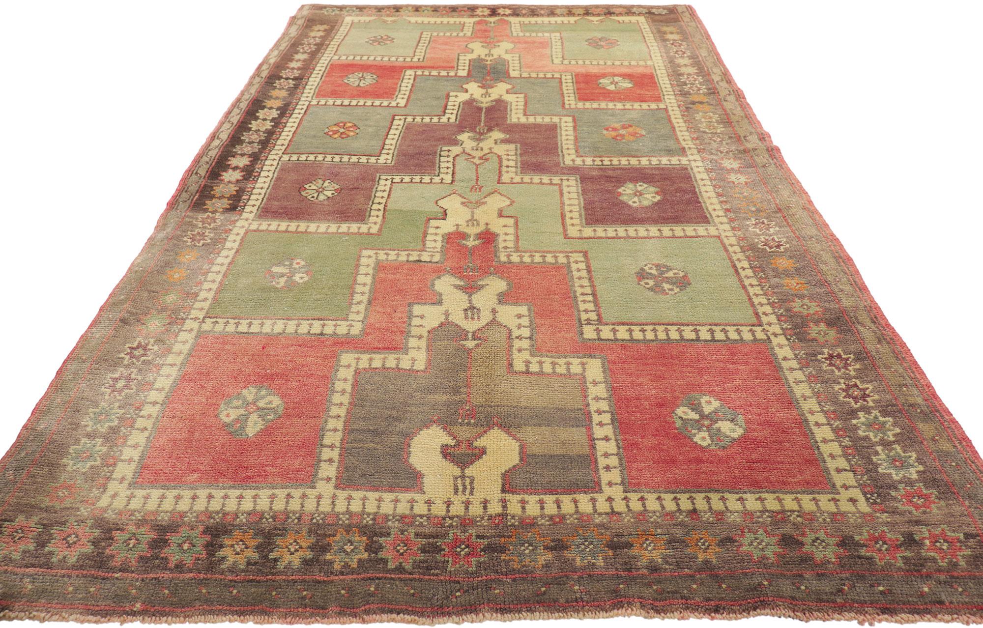 Oushak Vintage Turkish Mihrab Prayer Rug with Modern Tribal Style For Sale