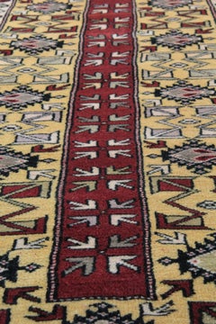 Vintage Turkish Milas Runner Geometric Runner Rug, Red Carpet Runner, Wool Rug