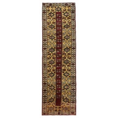 Vintage Turkish Milas Runner Geometric Runner Rug, Red Carpet Runner, Wool Rug