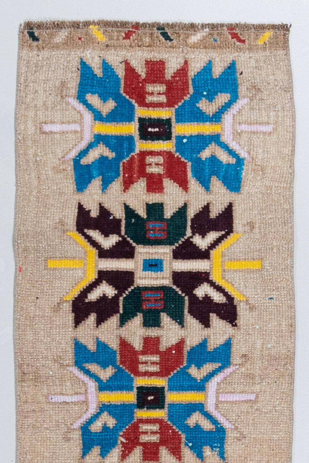 Age: midcentury

Pile: low

Wear Notes: 0

Material: wool on cotton

Wear Guide:
Vintage and antique rugs are by nature, pre-loved and may show evidence of their past. There are varying degrees of wear to vintage rugs; some show very little and some