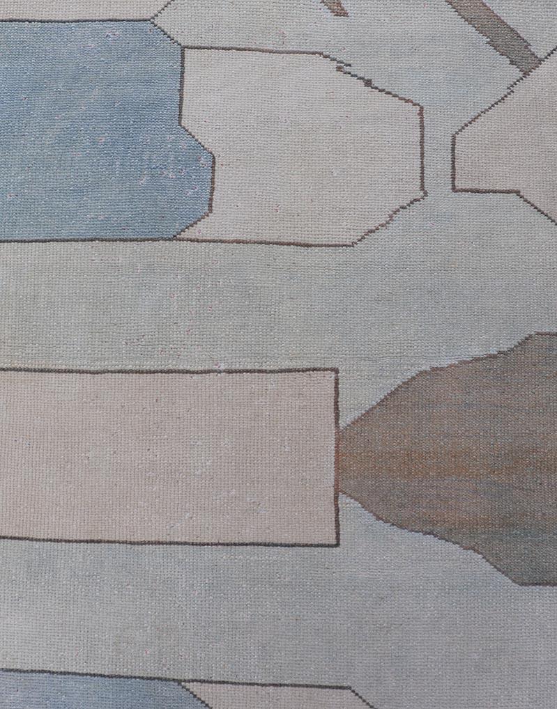 Runner turco moderno d'epoca in stile Art Deco con morbide tonalità pastello 2'7 x 11'1 in vendita 3