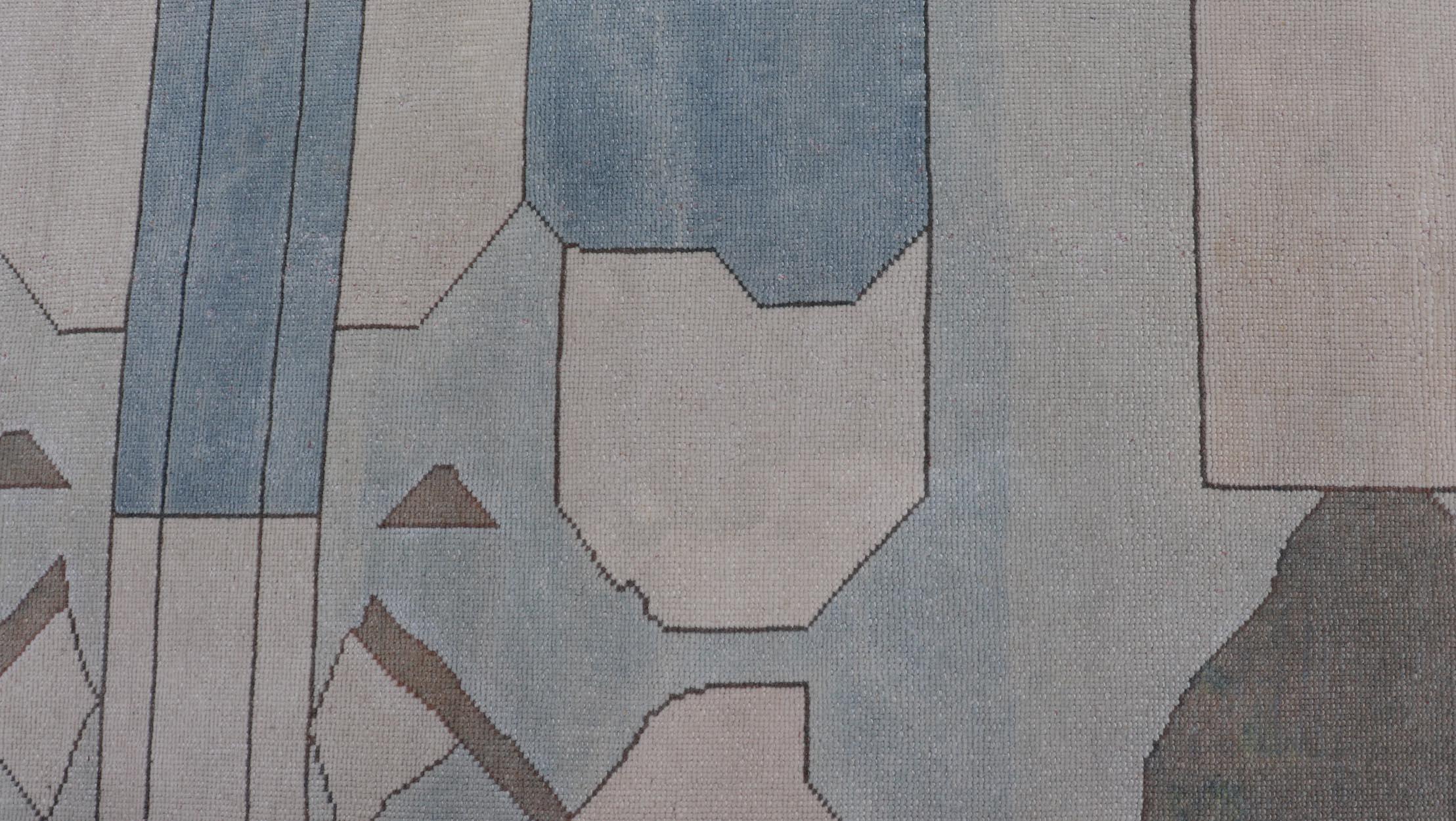 Misure: 2'7 x 11'1 Vintage Turkish Modern Art Deco Runner in Soft Pastel Hues Keivan Woven Arts / Rug / TU-MTU-89 Paese d'origine / Turchia Tipo / Modern Art runner presenta un motivo geometrico astratto, caratterizzato da linee pulite e forme