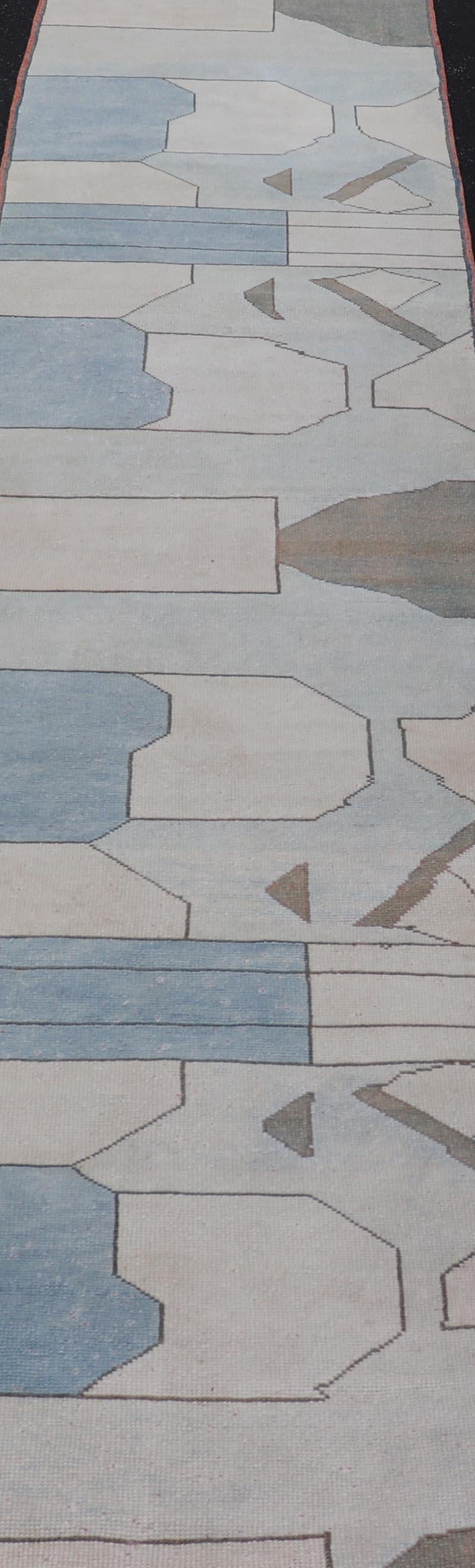 Lana Runner turco moderno d'epoca in stile Art Deco con morbide tonalità pastello 2'7 x 11'1 in vendita