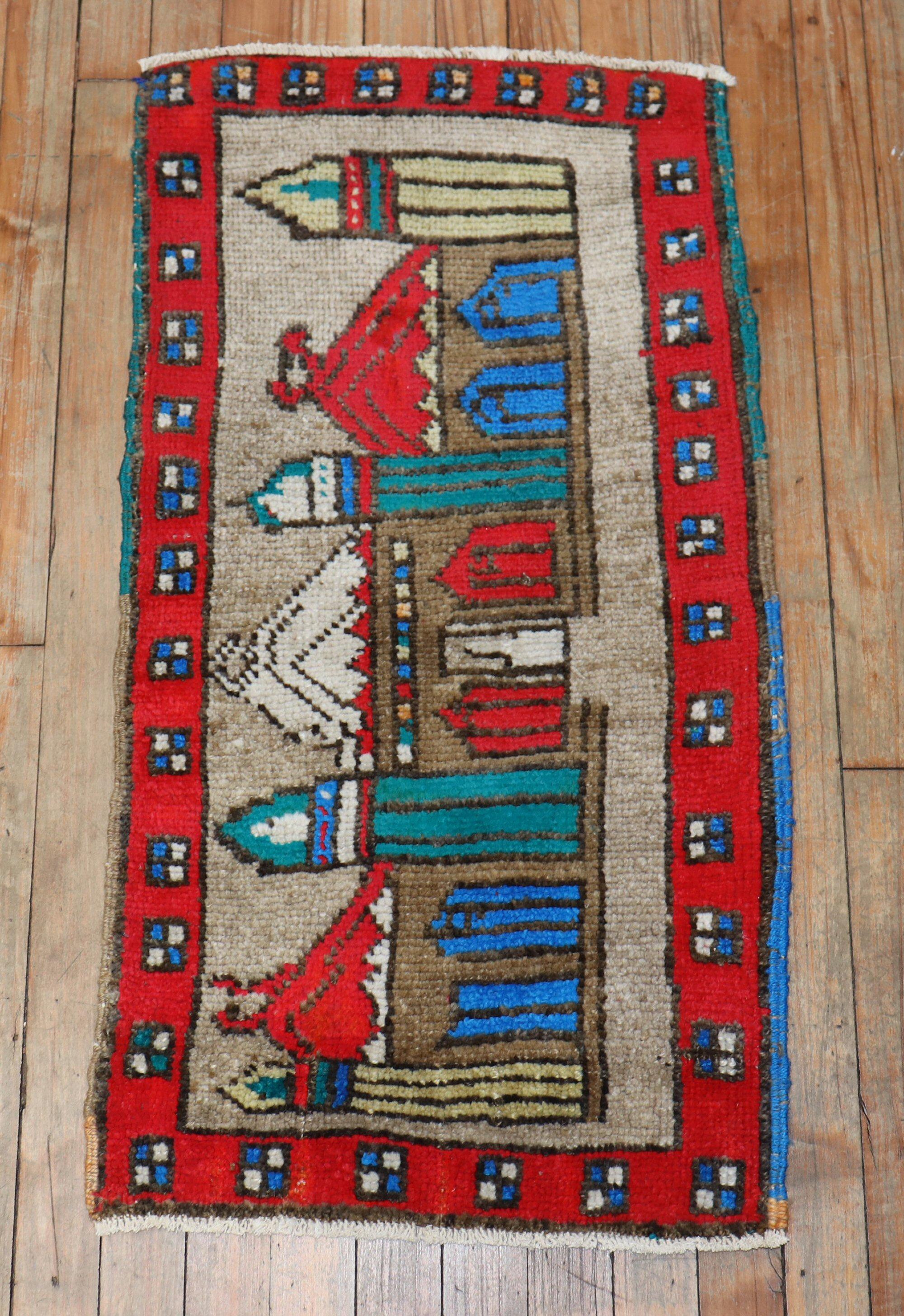 Hand-Woven Vintage Turkish Mosque Pictorial Rug For Sale