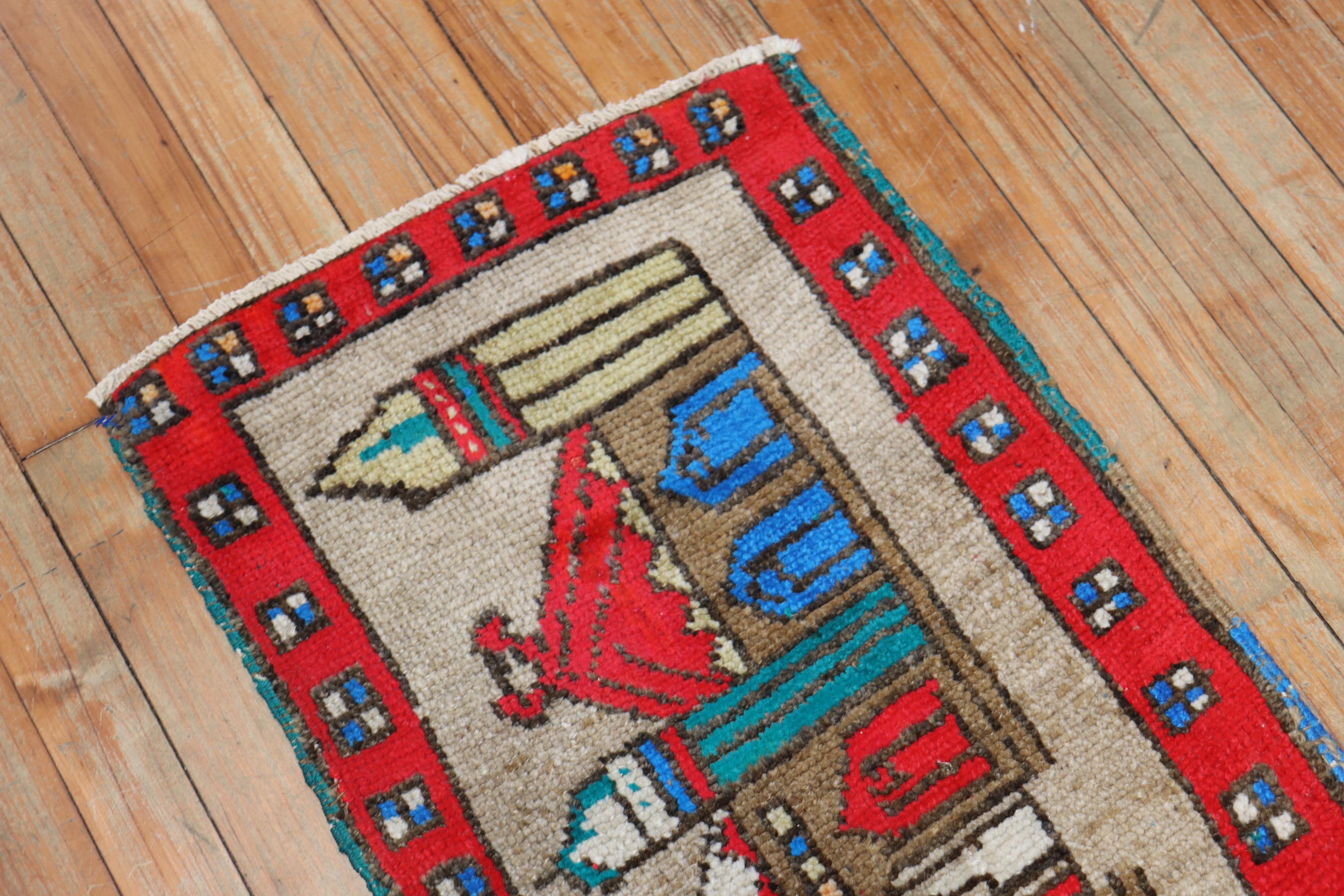 Vintage Turkish Mosque Pictorial Rug In Good Condition For Sale In New York, NY