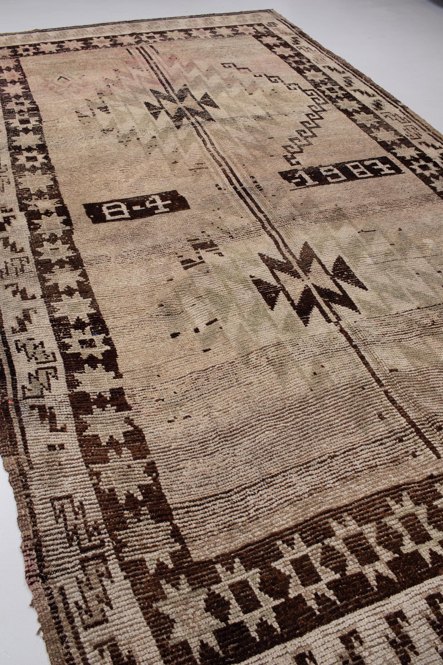 Wool Vintage Turkish Neutral Kars Rug For Sale