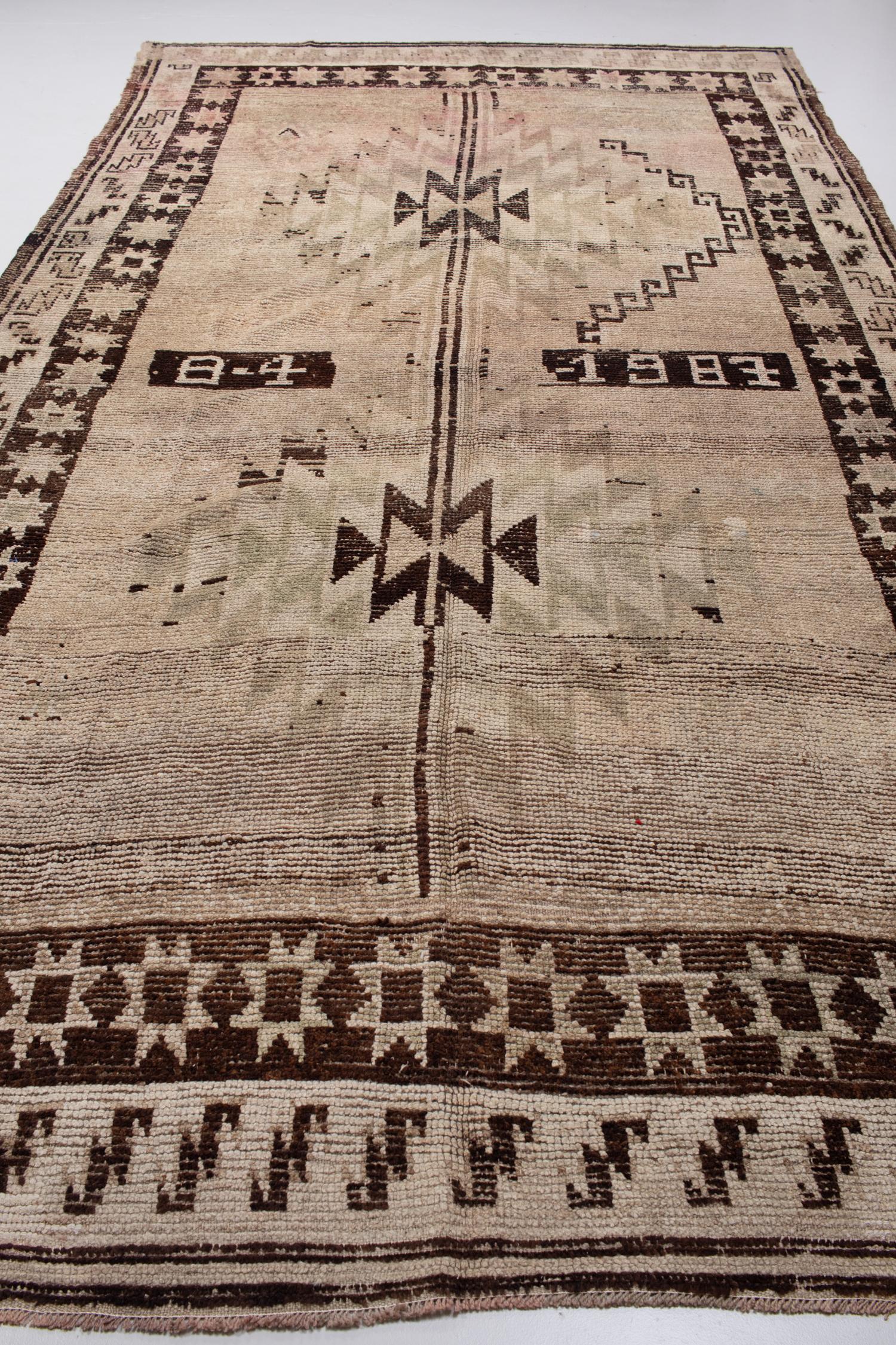 Vintage Turkish Neutral Kars Rug For Sale 1
