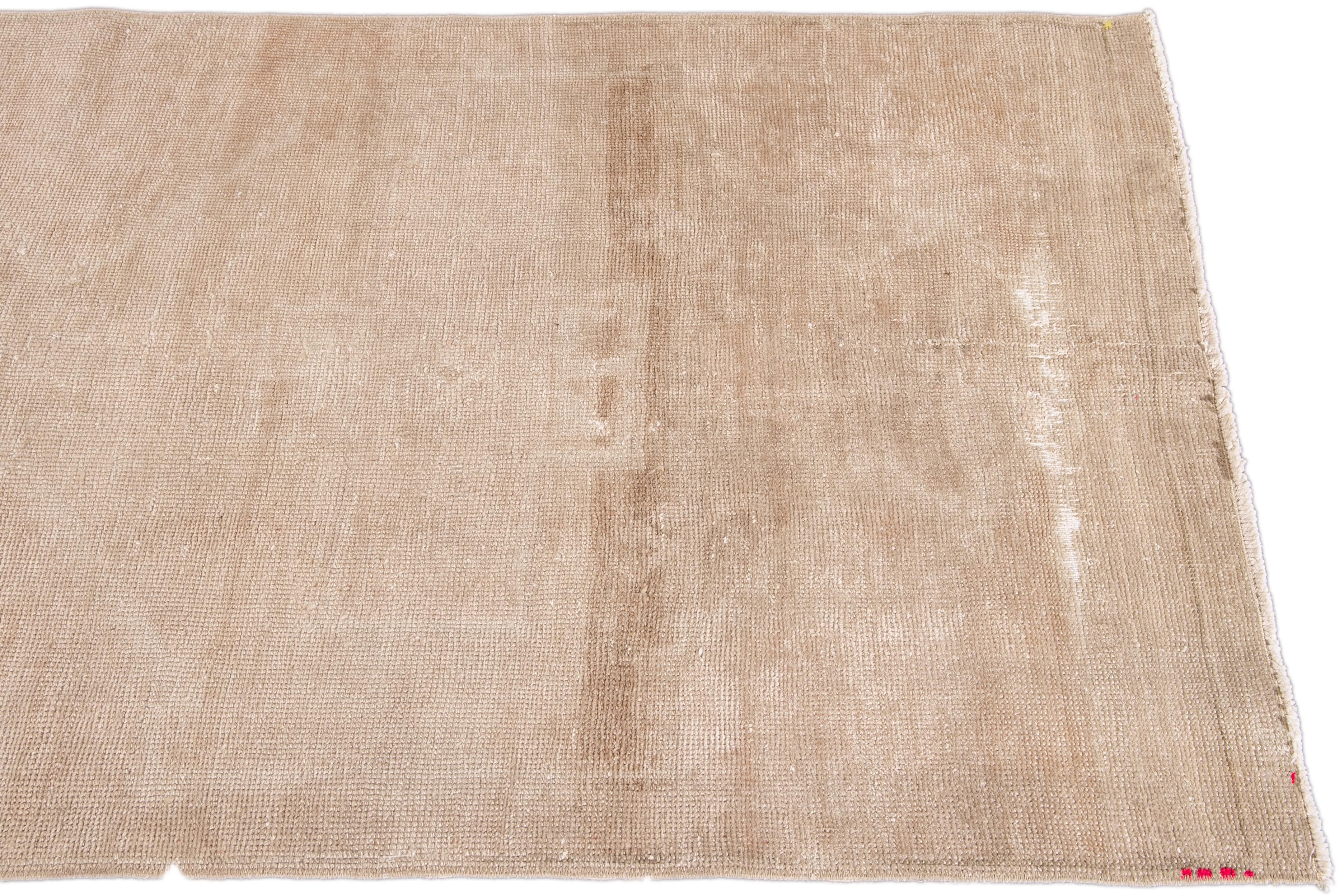 Hand-Knotted Vintage Turkish Nude Handmade Distressed Wool Runner For Sale