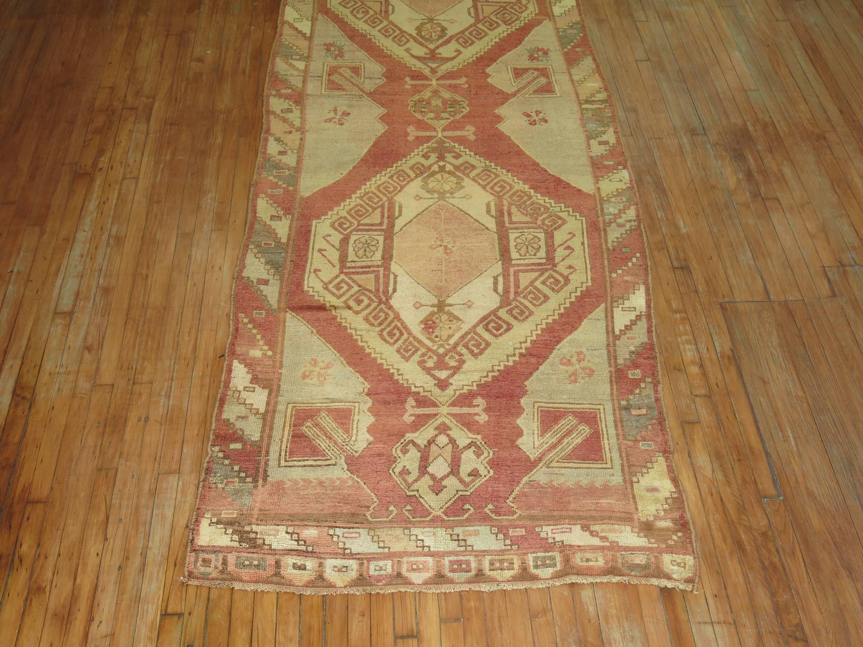 Hand-Woven Vintage Turkish Odd Size Gallery Runner