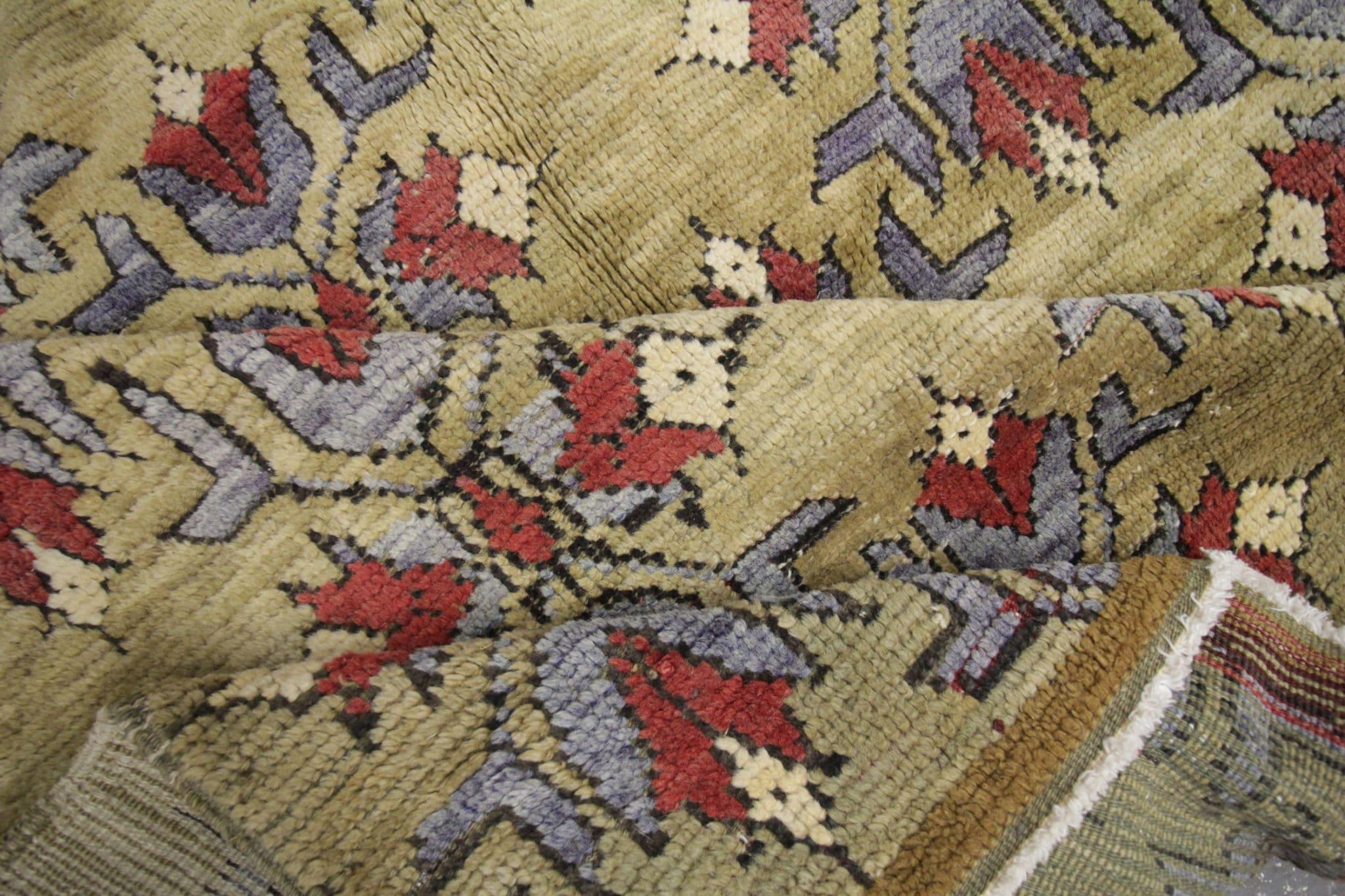 Art Deco Vintage Turkish Olive Green Anatolian Modern Rug Handmade Carpet Living Room Rug For Sale