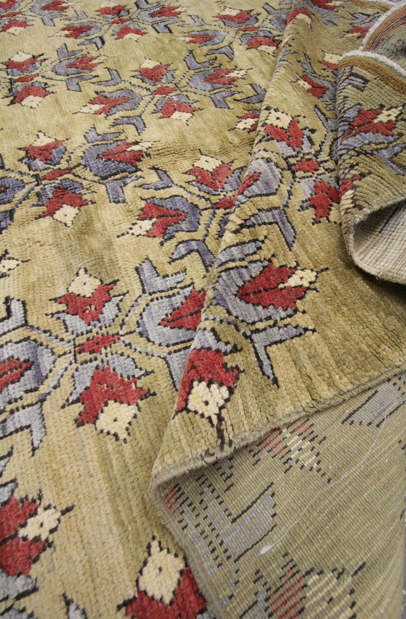 Vintage Turkish Olive Green Anatolian Modern Rug Handmade Carpet Living Room Rug For Sale 2
