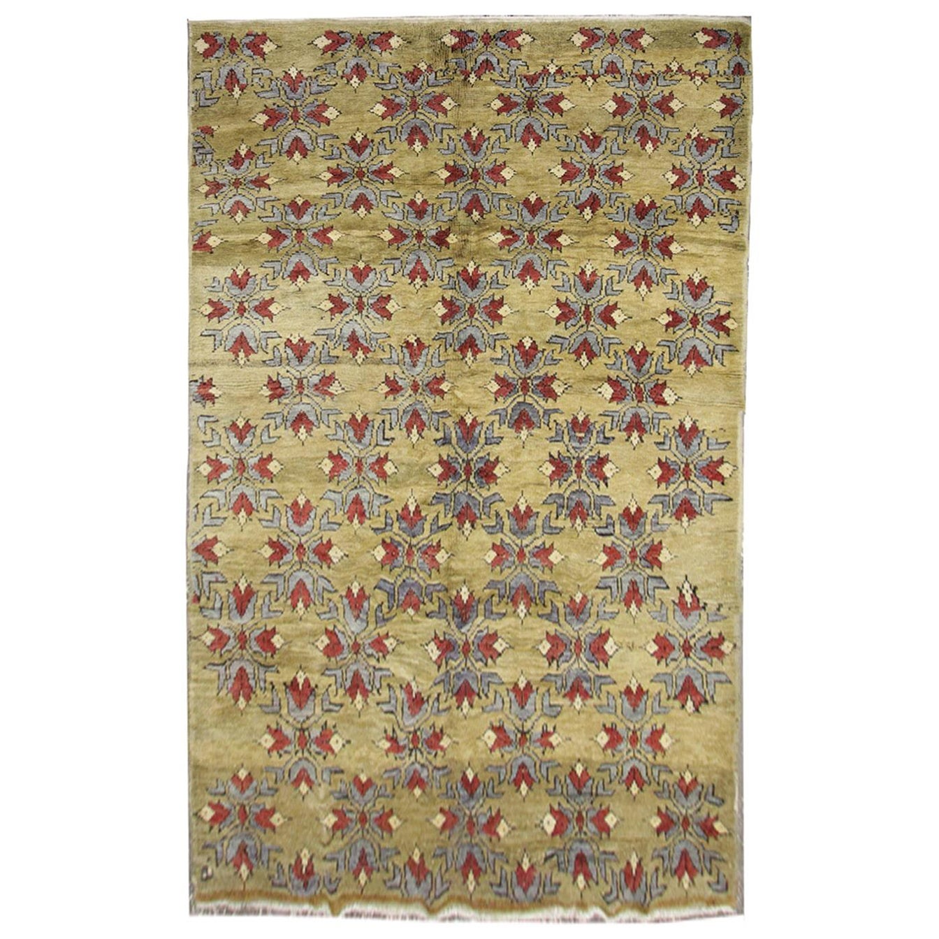 Türkischer, moderner Anatolischer, handgefertigter Teppich, Wohnzimmerteppich in Olivgrün, Vintage
