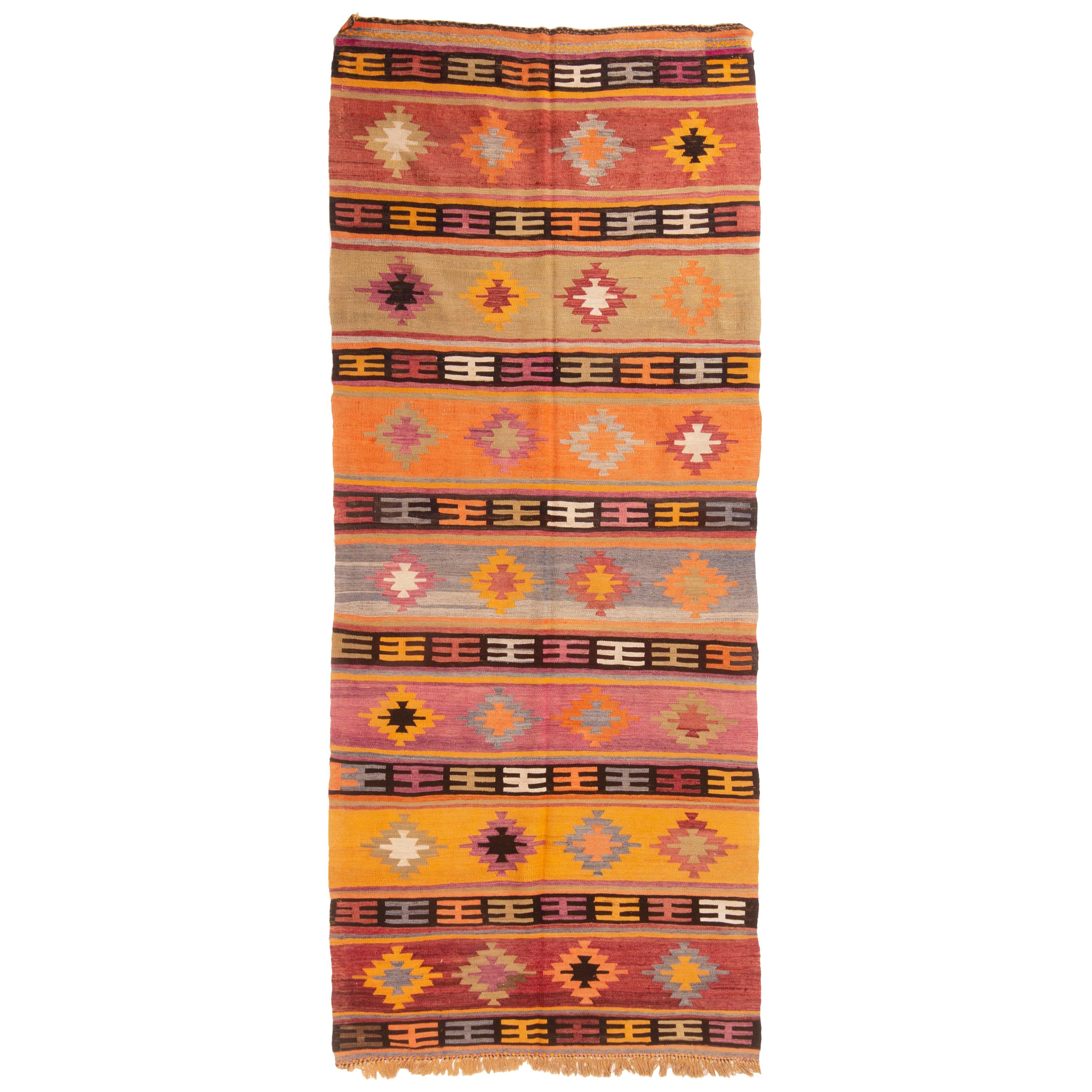 Vintage Turkish Orange and Purple Multi-Color Wool Kilim Rug by Rug & Kilim