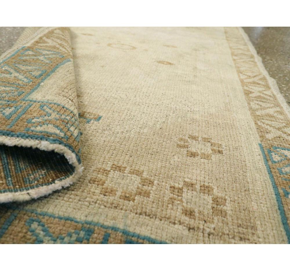 Vintage Turkish Oushak Scatter Throw Rug in Beige and Blue-Green 3