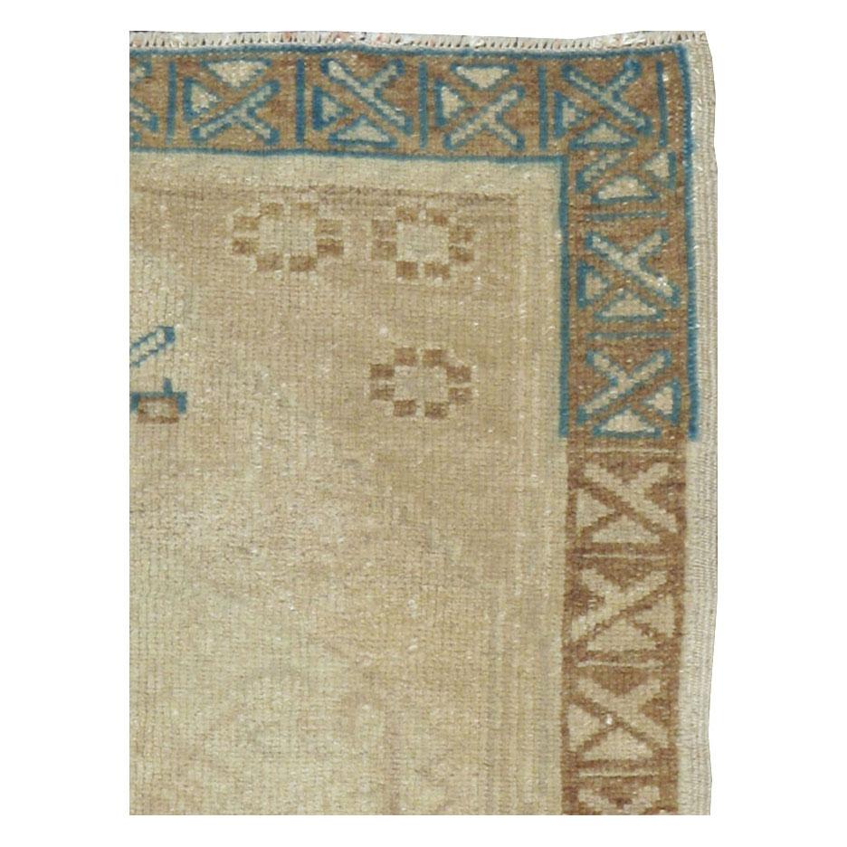 Tribal Vintage Turkish Oushak Scatter Throw Rug in Beige and Blue-Green