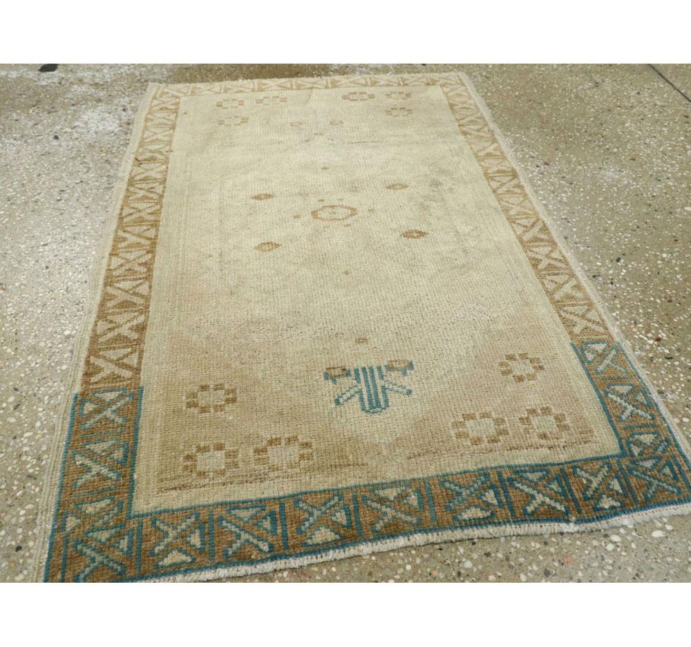 Vintage Turkish Oushak Scatter Throw Rug in Beige and Blue-Green In Good Condition In New York, NY