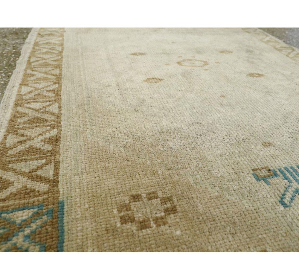 20th Century Vintage Turkish Oushak Scatter Throw Rug in Beige and Blue-Green