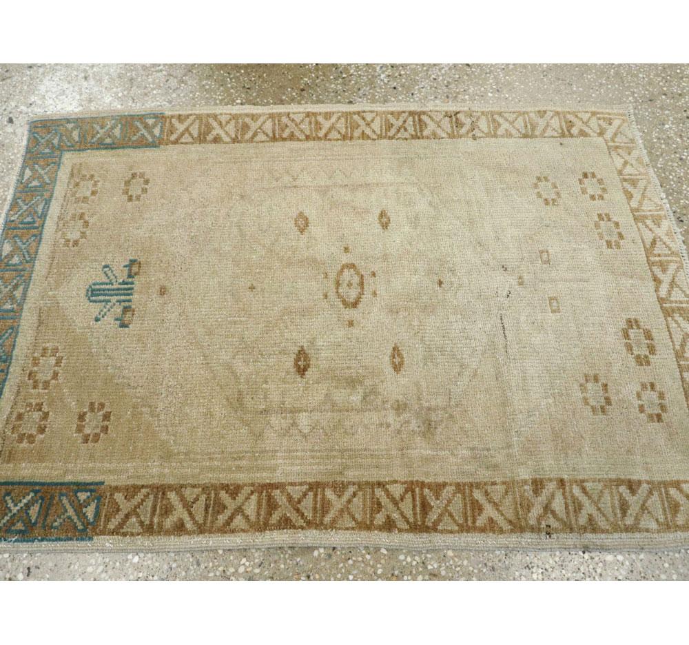 Vintage Turkish Oushak Scatter Throw Rug in Beige and Blue-Green 2