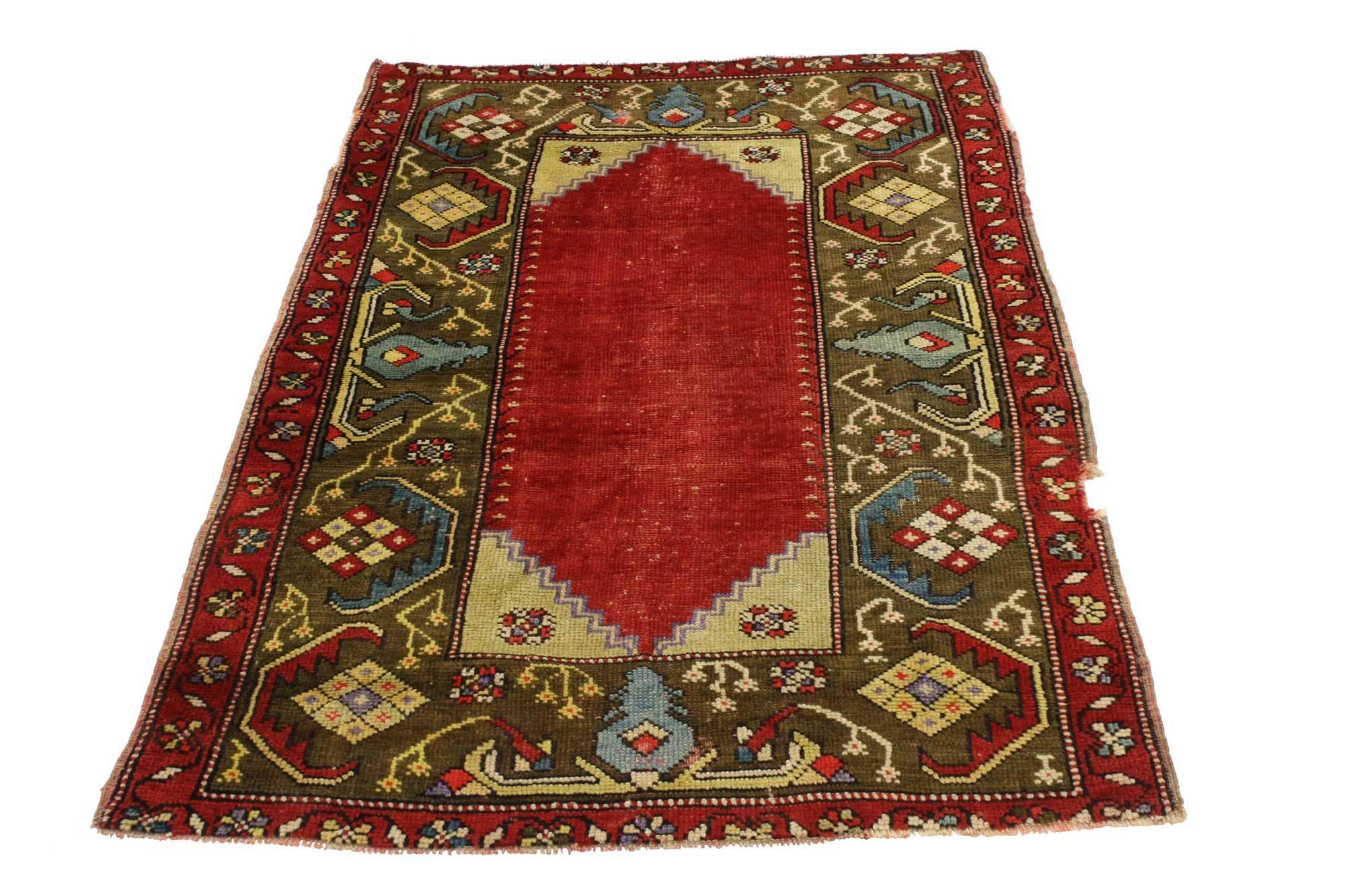 Hand-Knotted Vintage Turkish Oushak Accent Rug, Entry or Foyer Rug For Sale