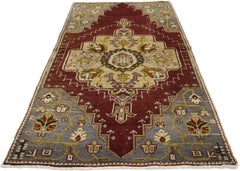 Vintage Turkish Oushak Accent Rug, Entry or Foyer Rug