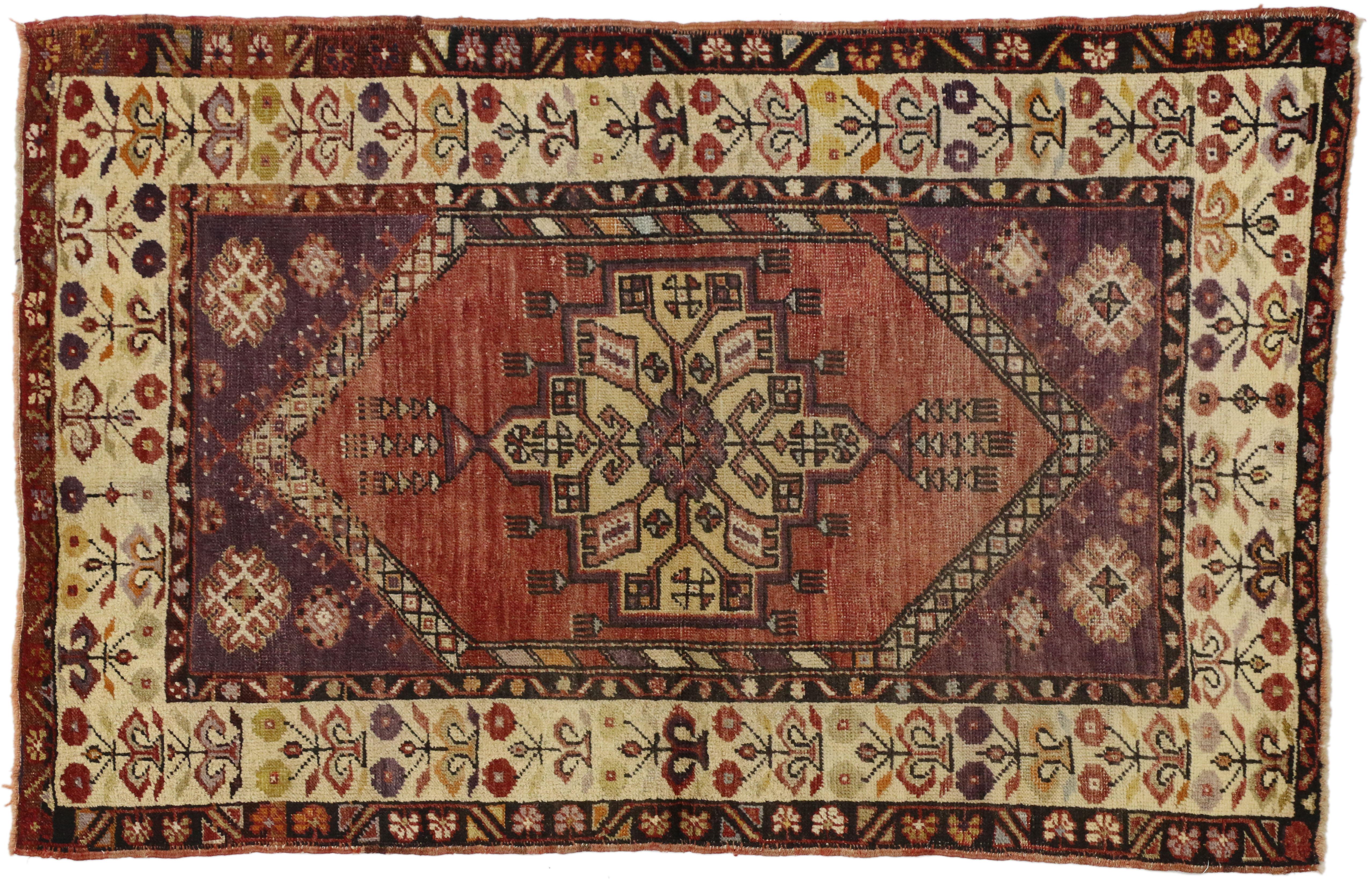 20th Century Vintage Turkish Oushak Accent Rug, Entry or Foyer Rug