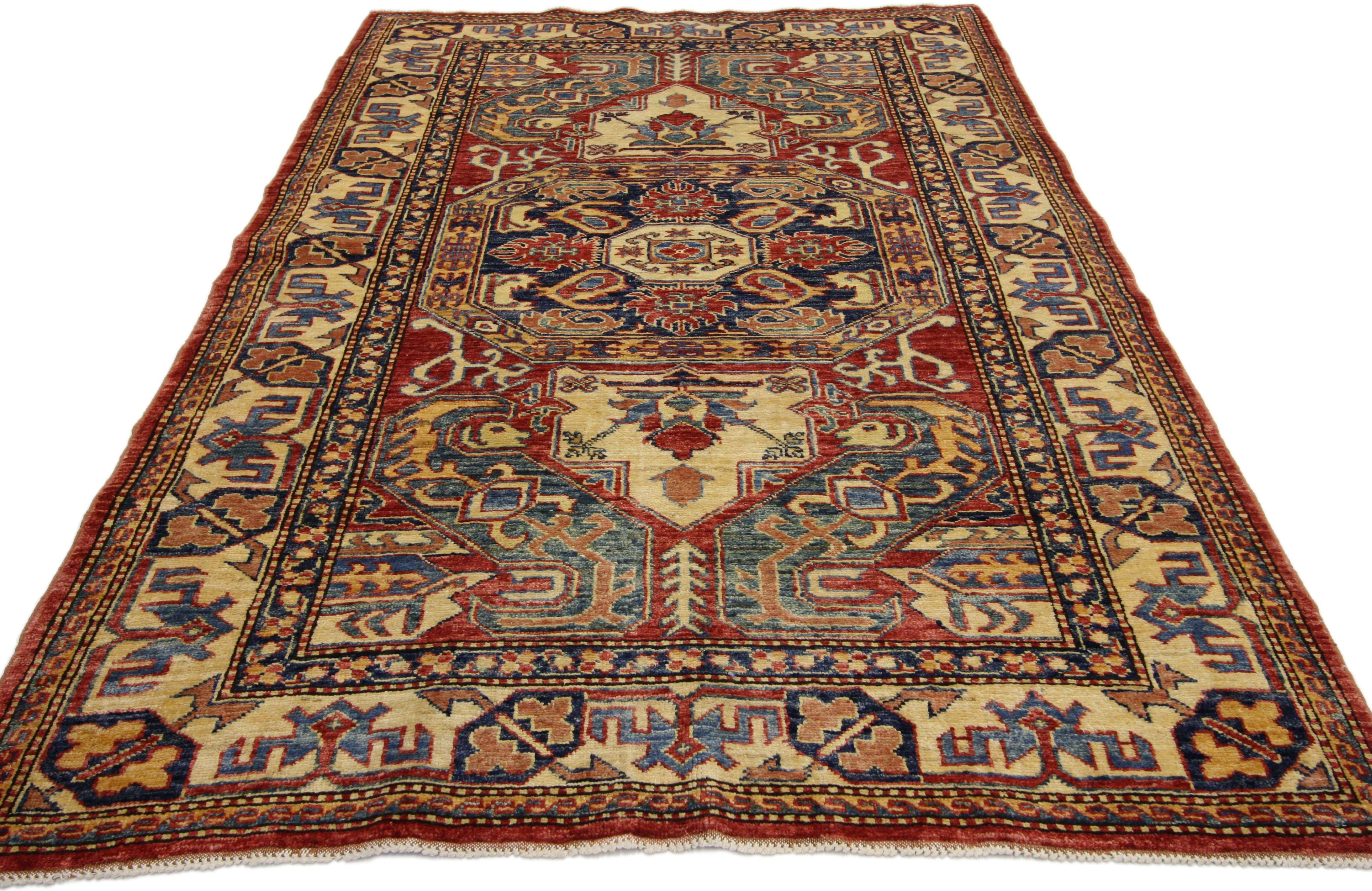 Hand-Knotted Vintage Turkish Oushak Accent Rug with Modern Tribal Style For Sale