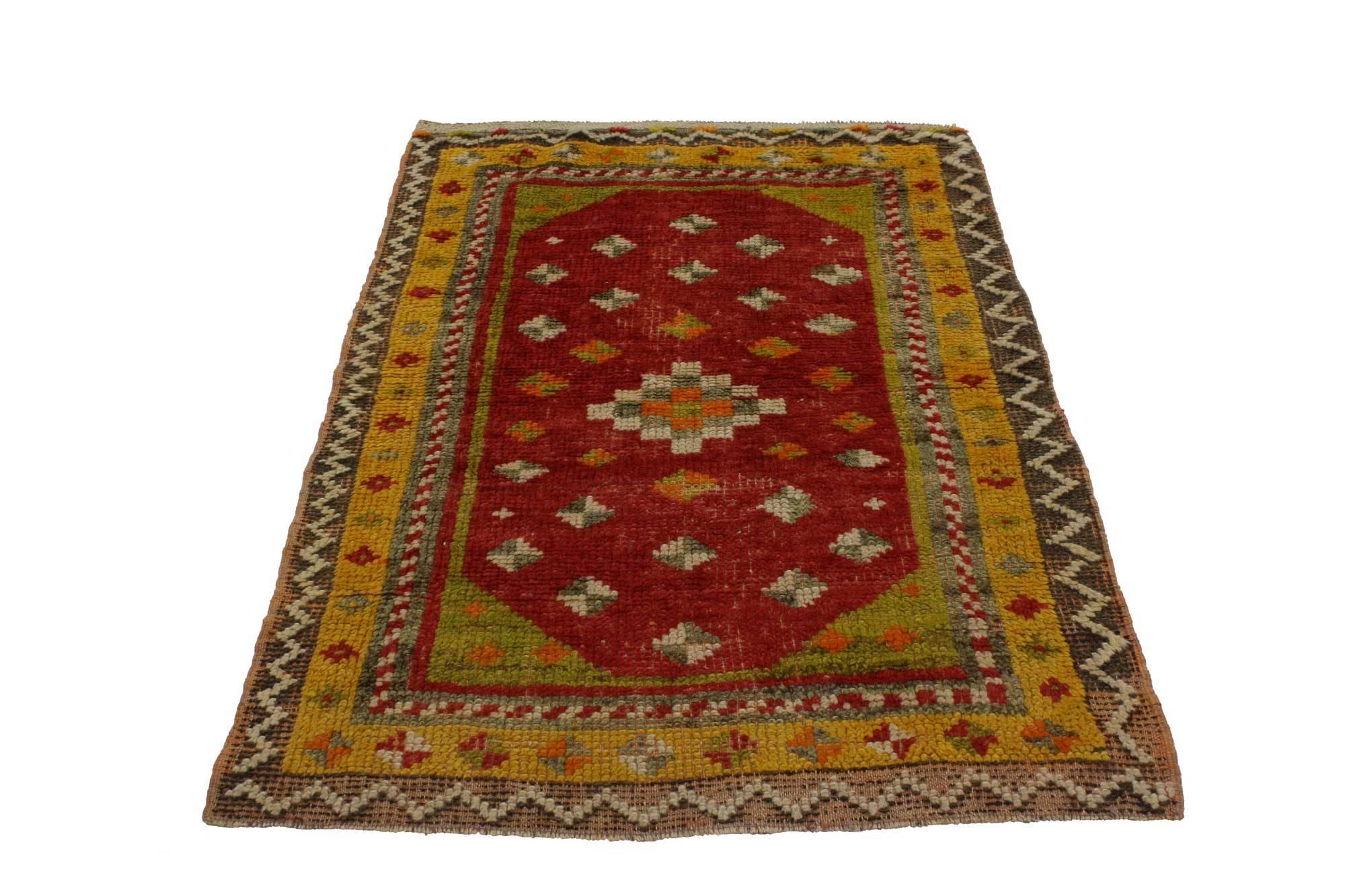 Hand-Knotted Vintage Turkish Oushak Accent Rug, Entry or Foyer Rug