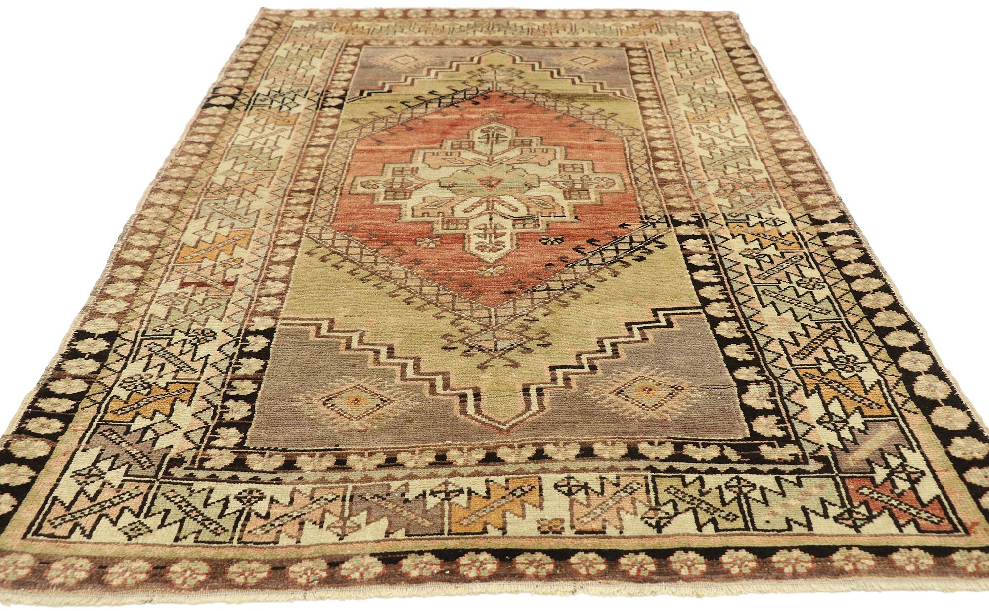 Hand-Knotted Vintage Turkish Oushak Accent Rug, Entry or Foyer Rug For Sale