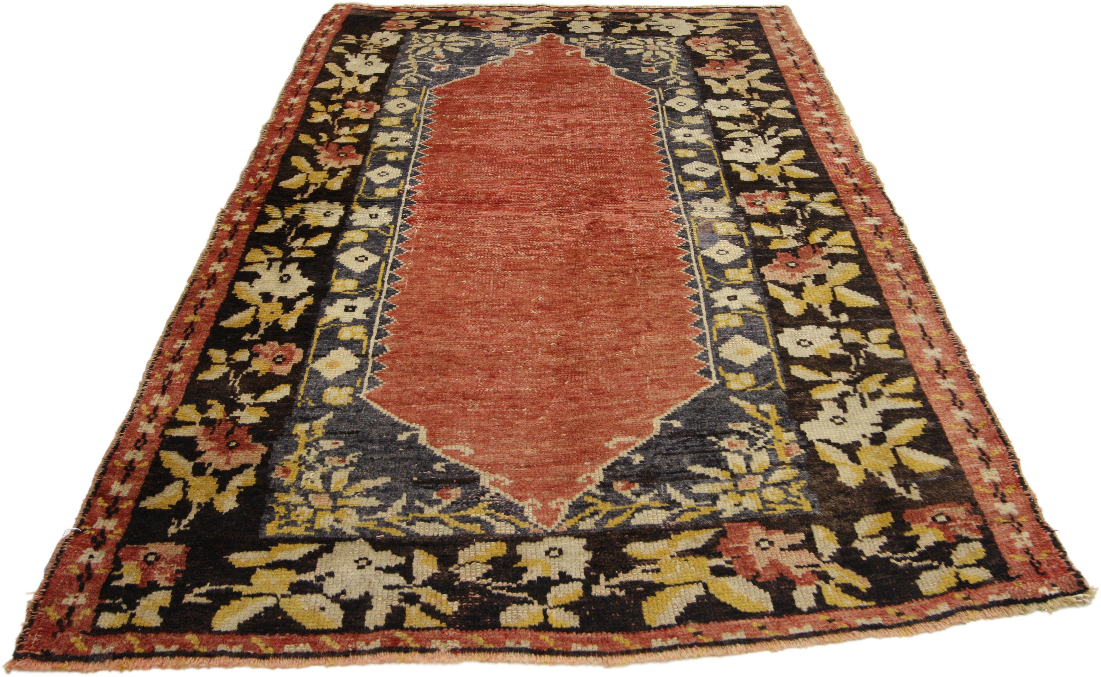 Hand-Knotted Vintage Turkish Oushak Accent Rug with Rustic Farmhouse Style For Sale