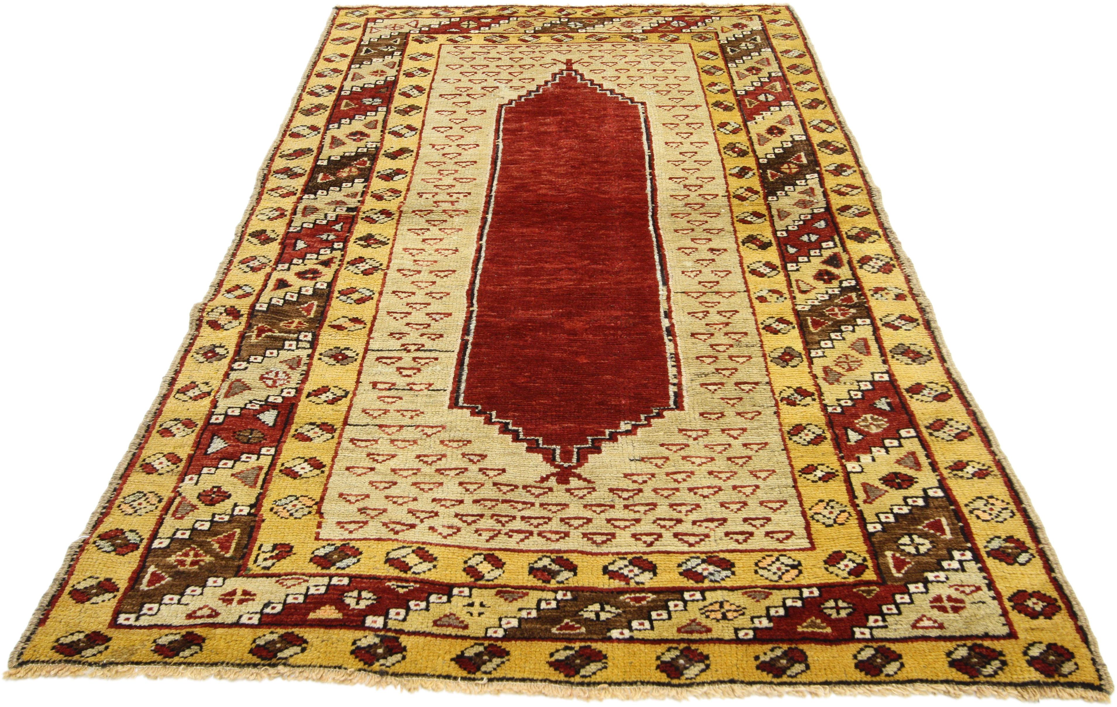 Hand-Knotted Vintage Turkish Oushak Accent Rug with Jacobean Style For Sale