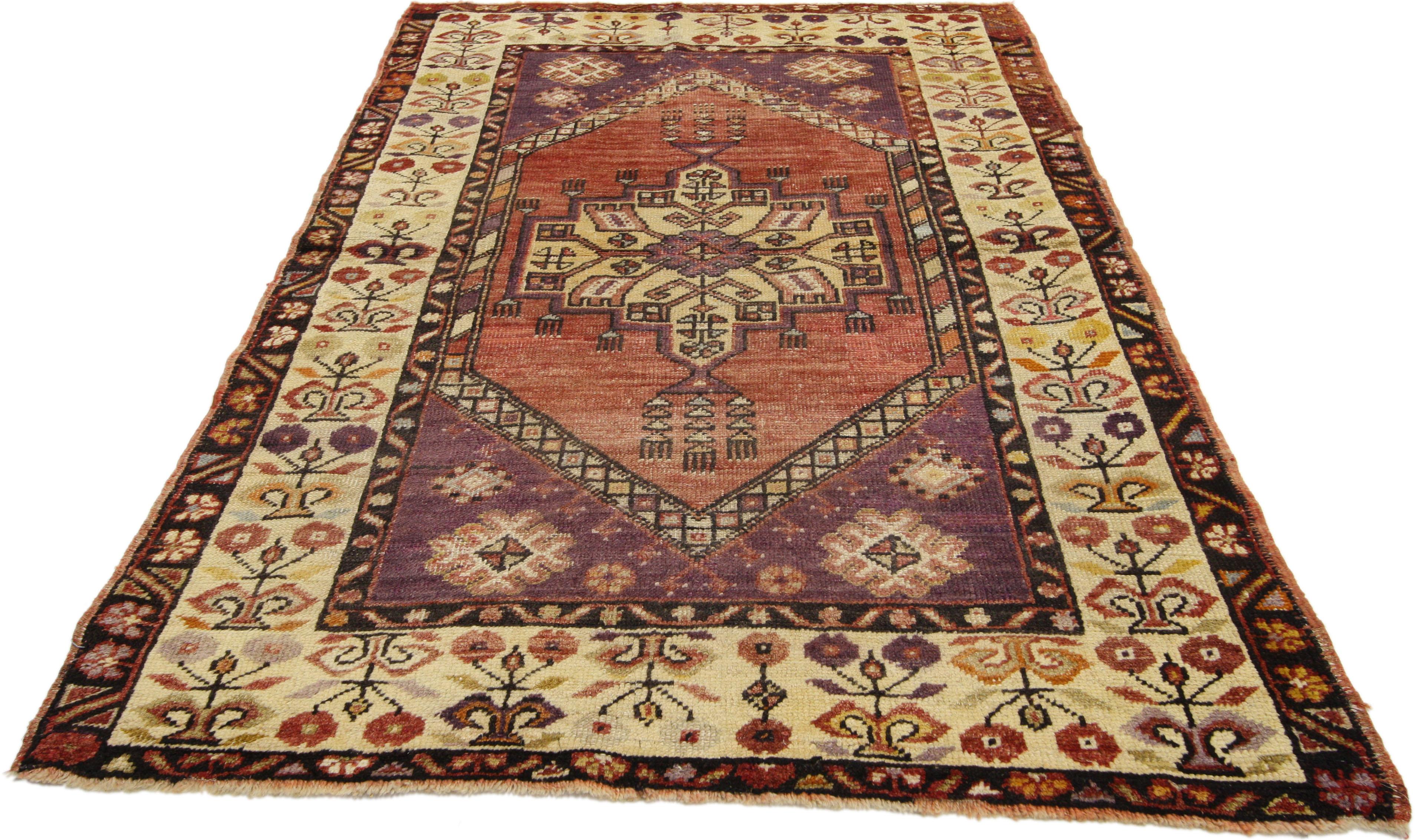 Hand-Knotted Vintage Turkish Oushak Accent Rug, Entry or Foyer Rug