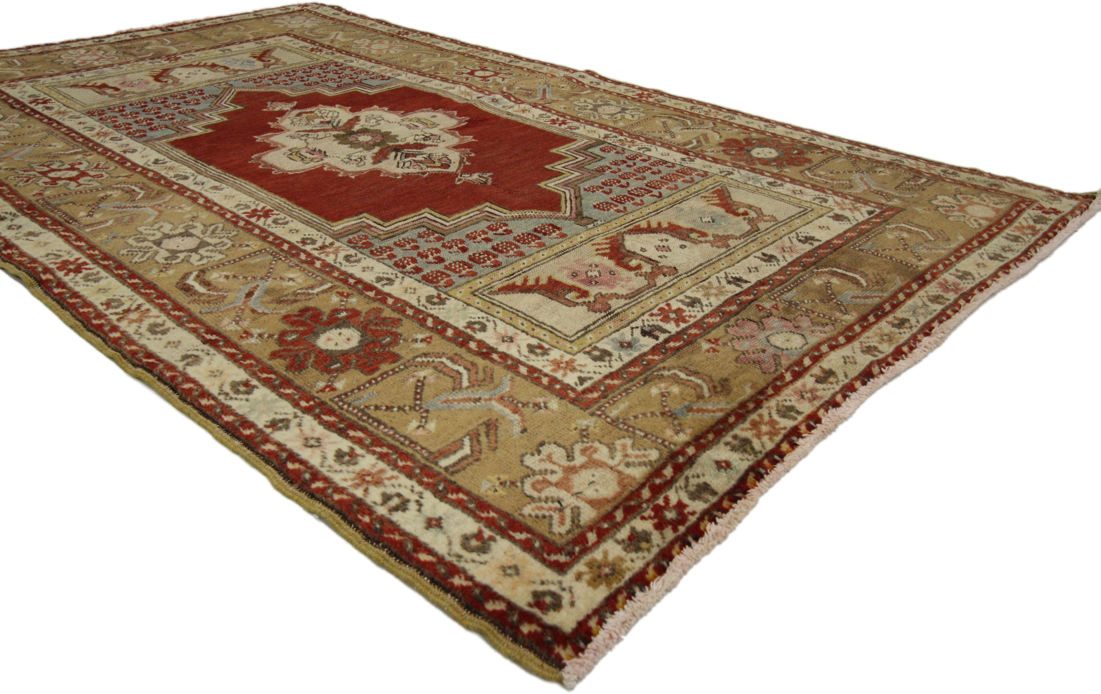 Hand-Knotted Vintage Turkish Oushak Accent Rug, Entry or Foyer Rug with Manor House Style For Sale