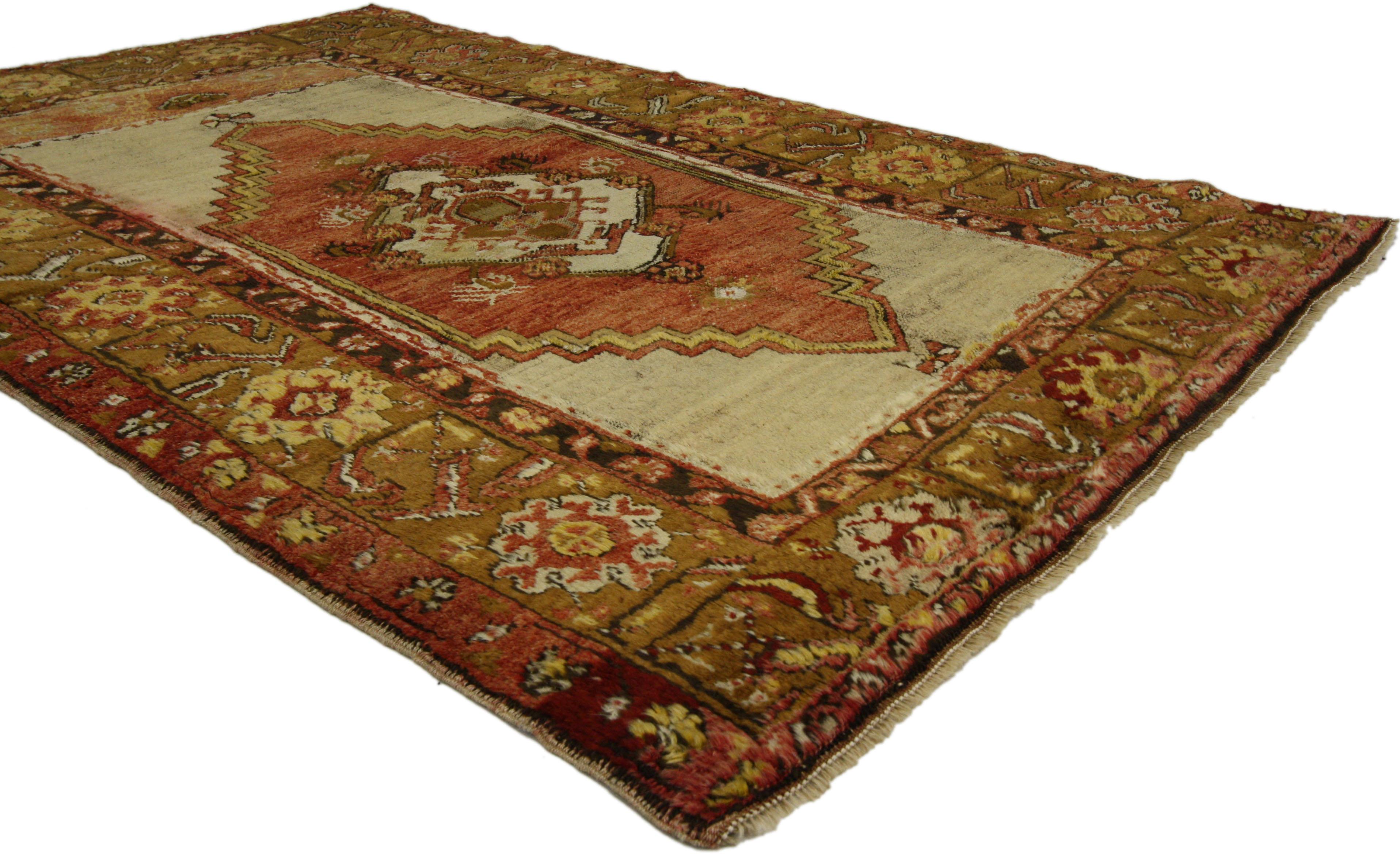 Hand-Knotted Vintage Turkish Oushak Accent Rug, Entry or Foyer Rug with Rustic Modern Style For Sale