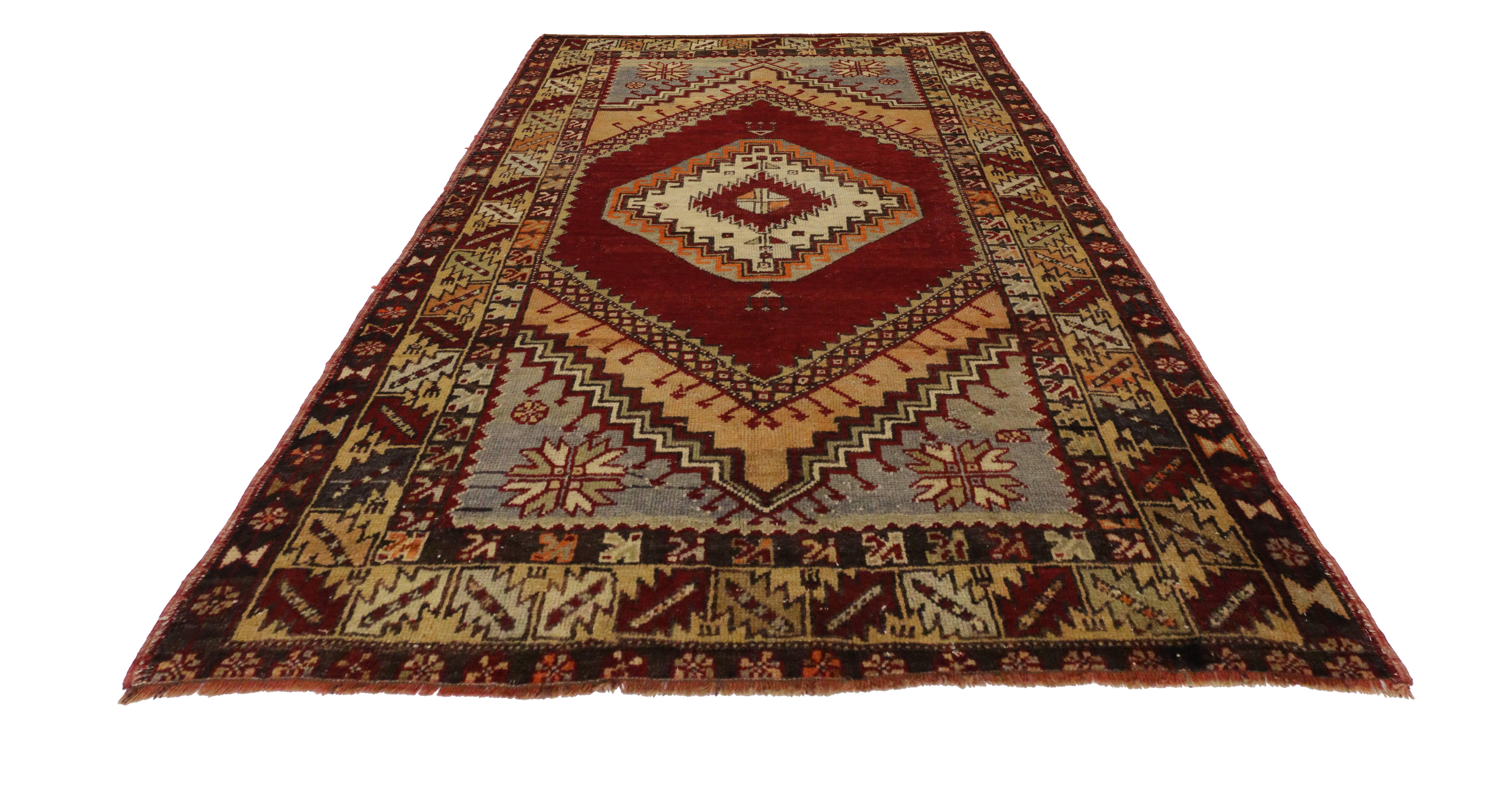 Hand-Knotted Vintage Turkish Oushak Accent Rug, Entry or Foyer Rug For Sale