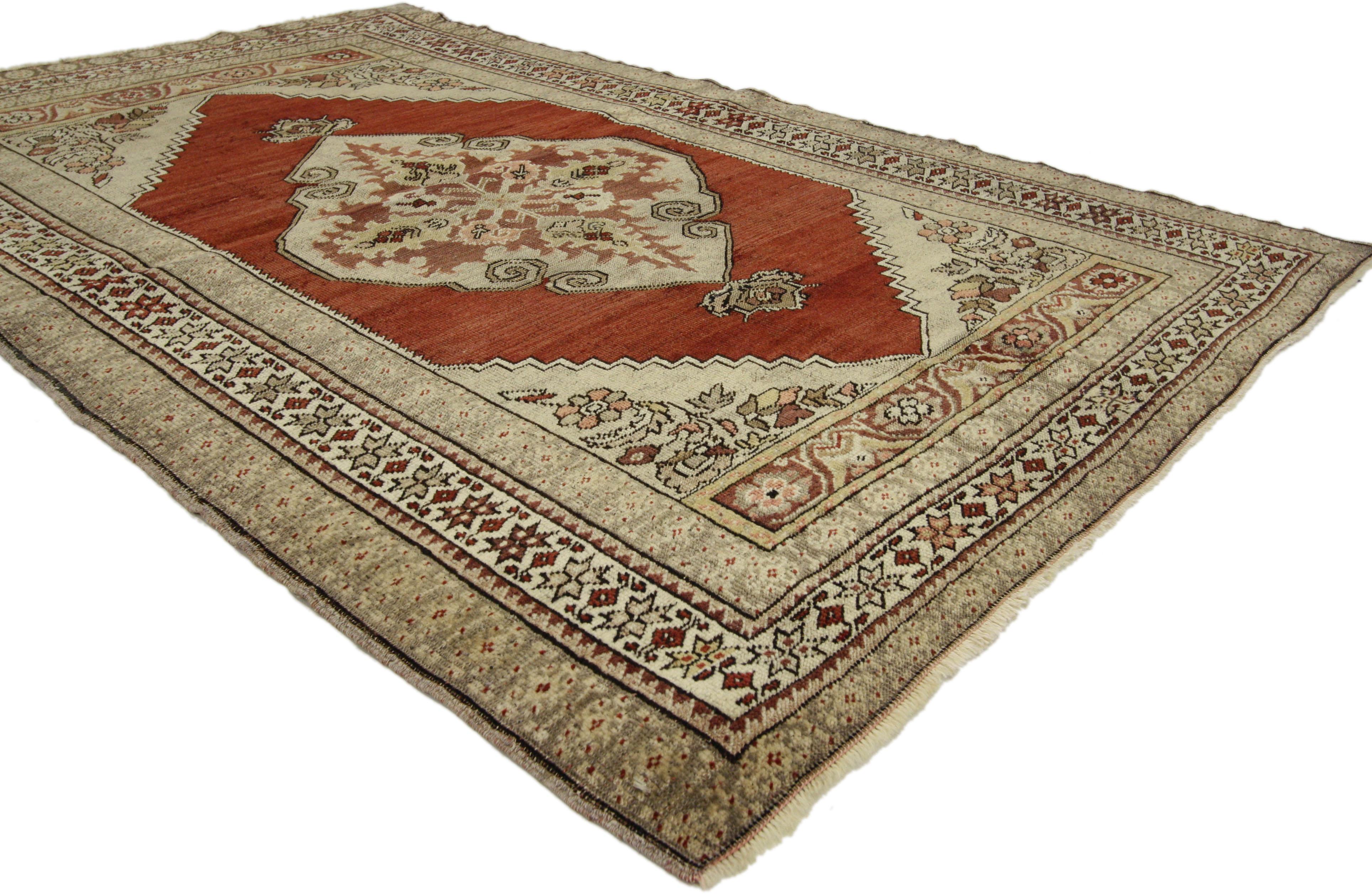 Hand-Knotted Vintage Turkish Oushak Accent Rug, Entry or Foyer Rug For Sale