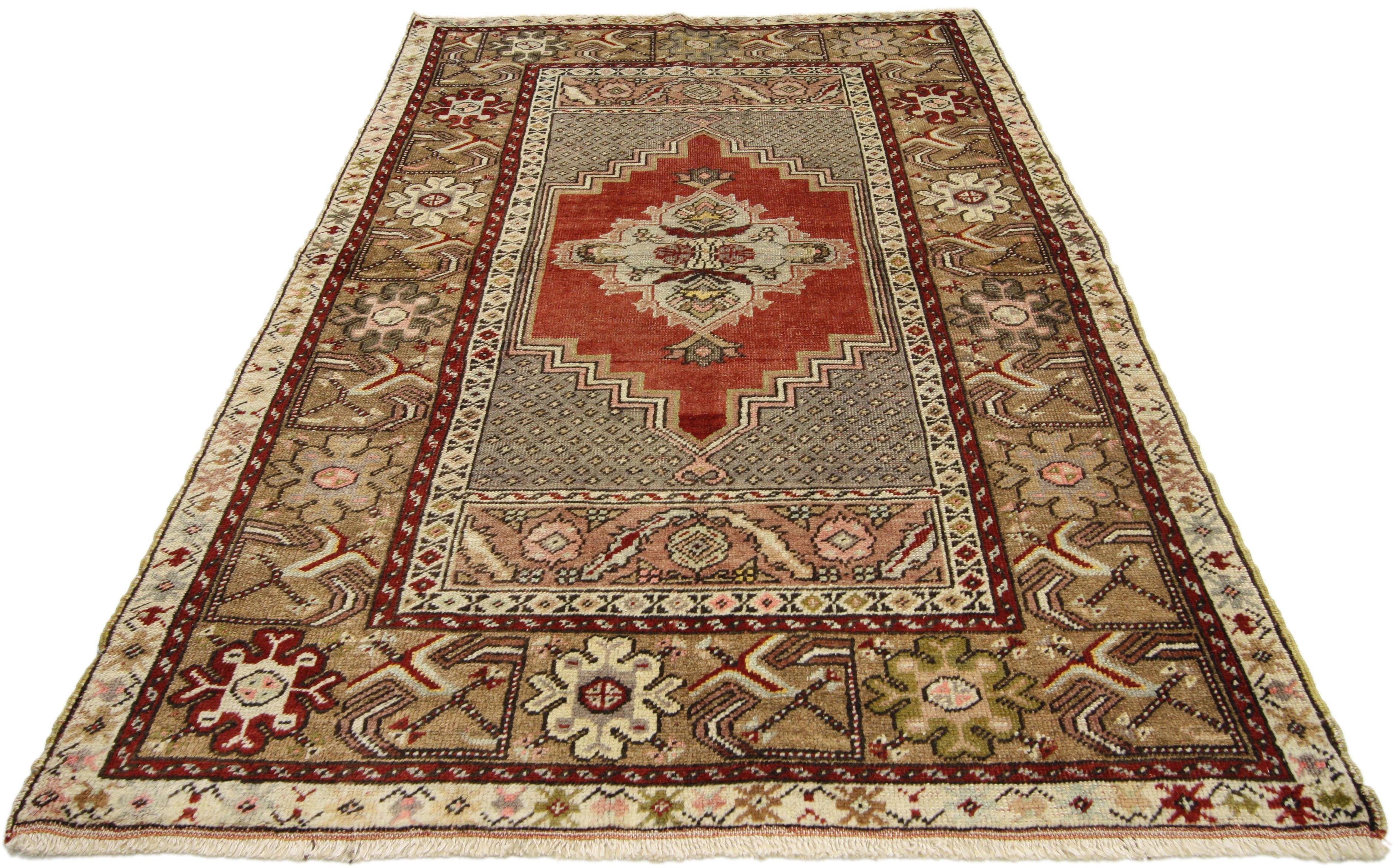 Hand-Knotted Vintage Turkish Oushak Accent Rug, Entry or Foyer Rug For Sale